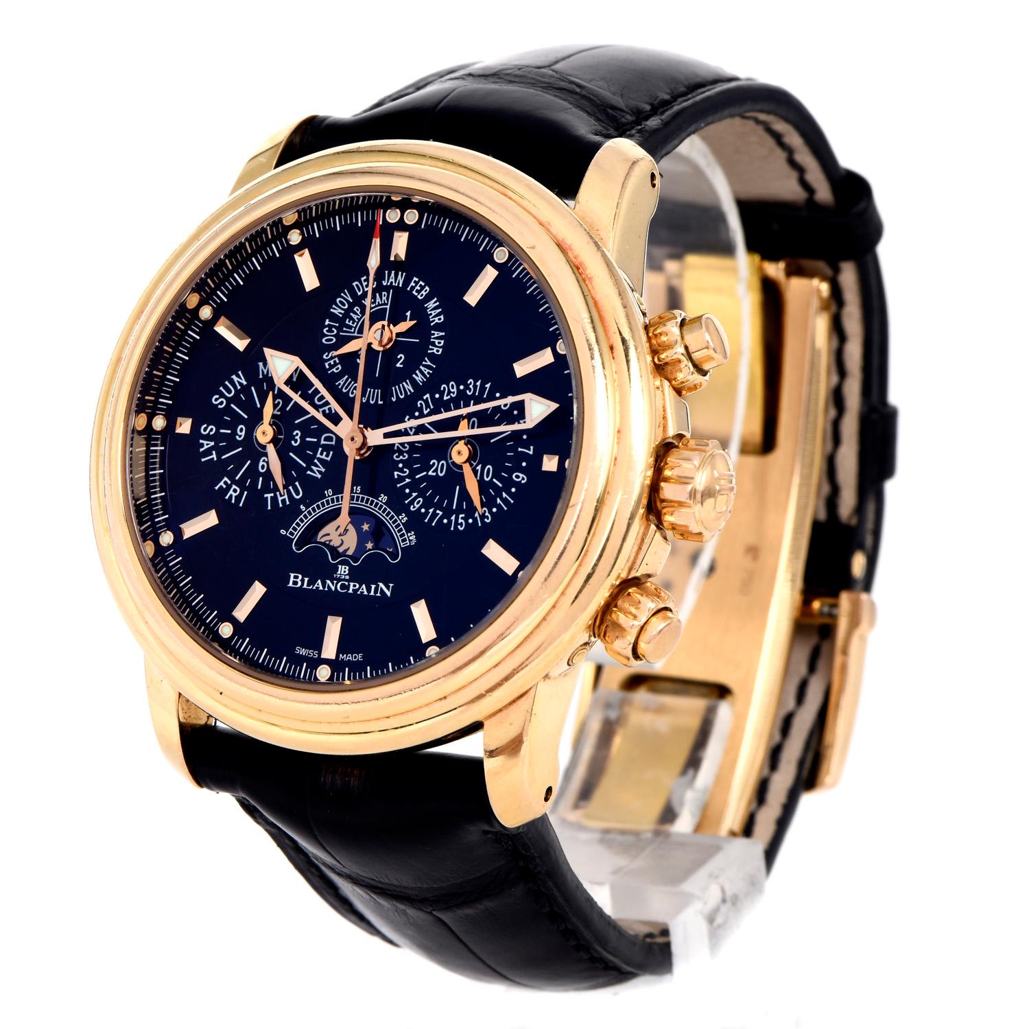 Modern Blancpain Leman Perpetual Chronograph 18K Rose Gold Men's Watch