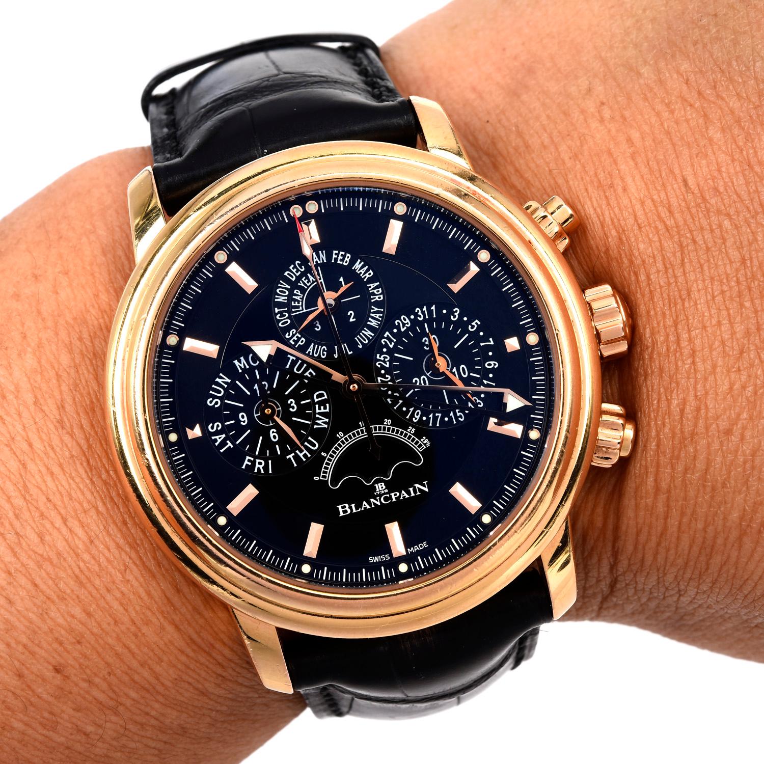 Women's or Men's Blancpain Leman Perpetual Chronograph 18K Rose Gold Men's Watch