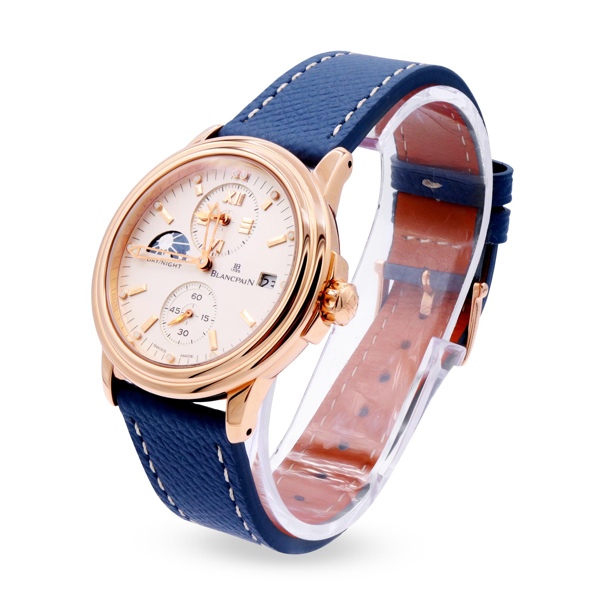Blancpain Léman Time Zone  18K Rose Gold Limited Edition Date Day & Night watch In Excellent Condition For Sale In New York, NY