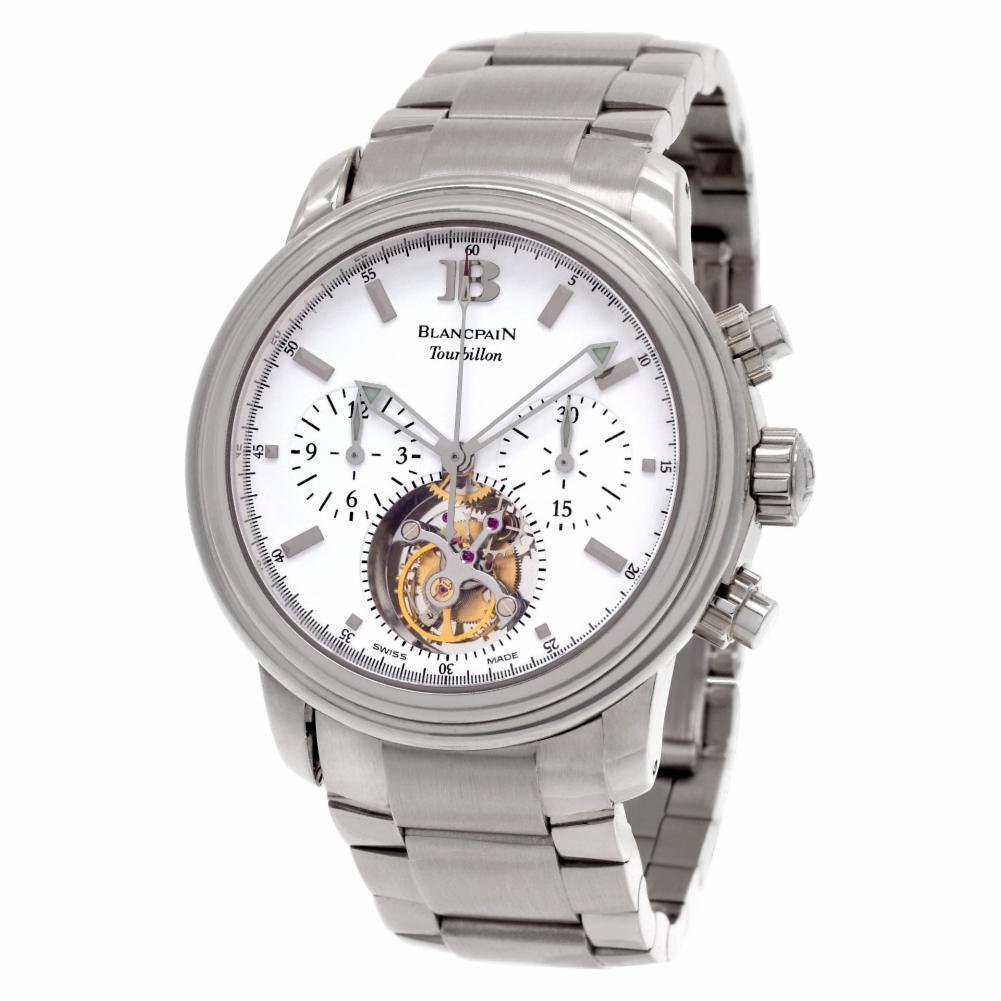 Blancpain Leman Tourbillon Chronograph in 18k white gold. Automatic movement under glass with chronograph, sub-seconds and tourbillon. 38 mm case size. Fine Pre-owned Blancpain Watch. Certified preowned Sport Blancpain Leman Tourbillon watch is made