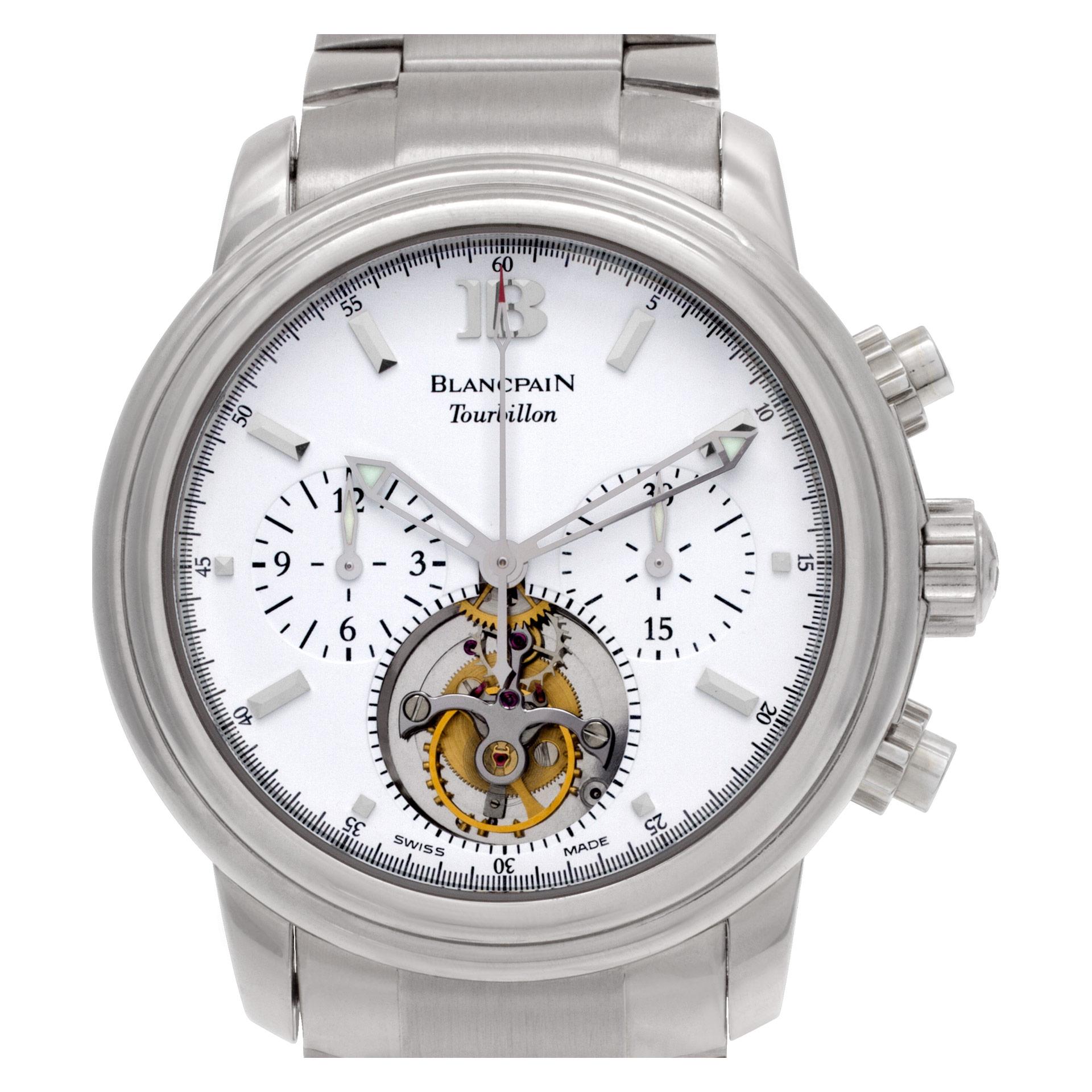 ESTIMATED RETAIL $135,000 - YOUR PRICE $48,900 - Blancpain Leman Tourbillon Chronograph in 18k white gold. Automatic movement under glass with chronograph, sub-seconds and tourbillon. 38 mm case size. Fine Pre-owned Blancpain Watch.

Certified