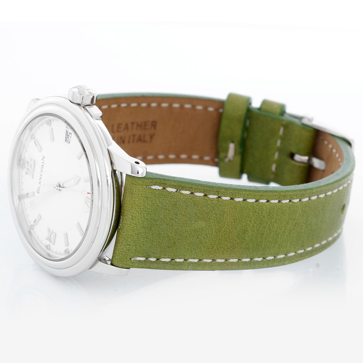 Blancpain Leman Ultra Slim 2100 Automatic Mens Watch - Automatic winding. Stainless steel case  (38mm diameter). White dial with date at 3 o'clock .  Alligator strap with tang buckle . Pre-owned with Blancpain box and papers.