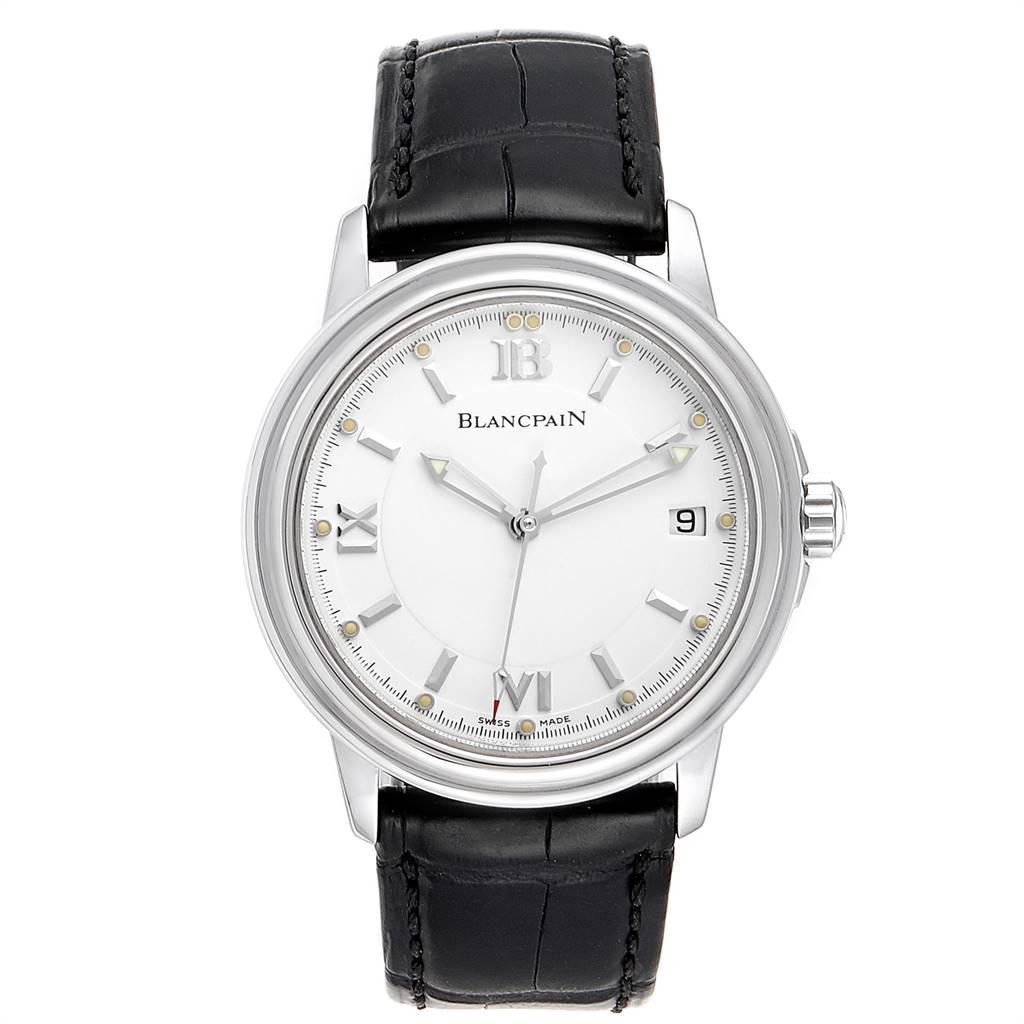 Blancpain Leman Ultra Slim White Dial Steel Mens Watch 2100 Box Papers. Automatic self-winding movement. Stainless steel case 38.0 mm in diameter. Case thickness: 8.9 mm. Stainless steel bezel. Scratch resistant sapphire crystal. White dial with