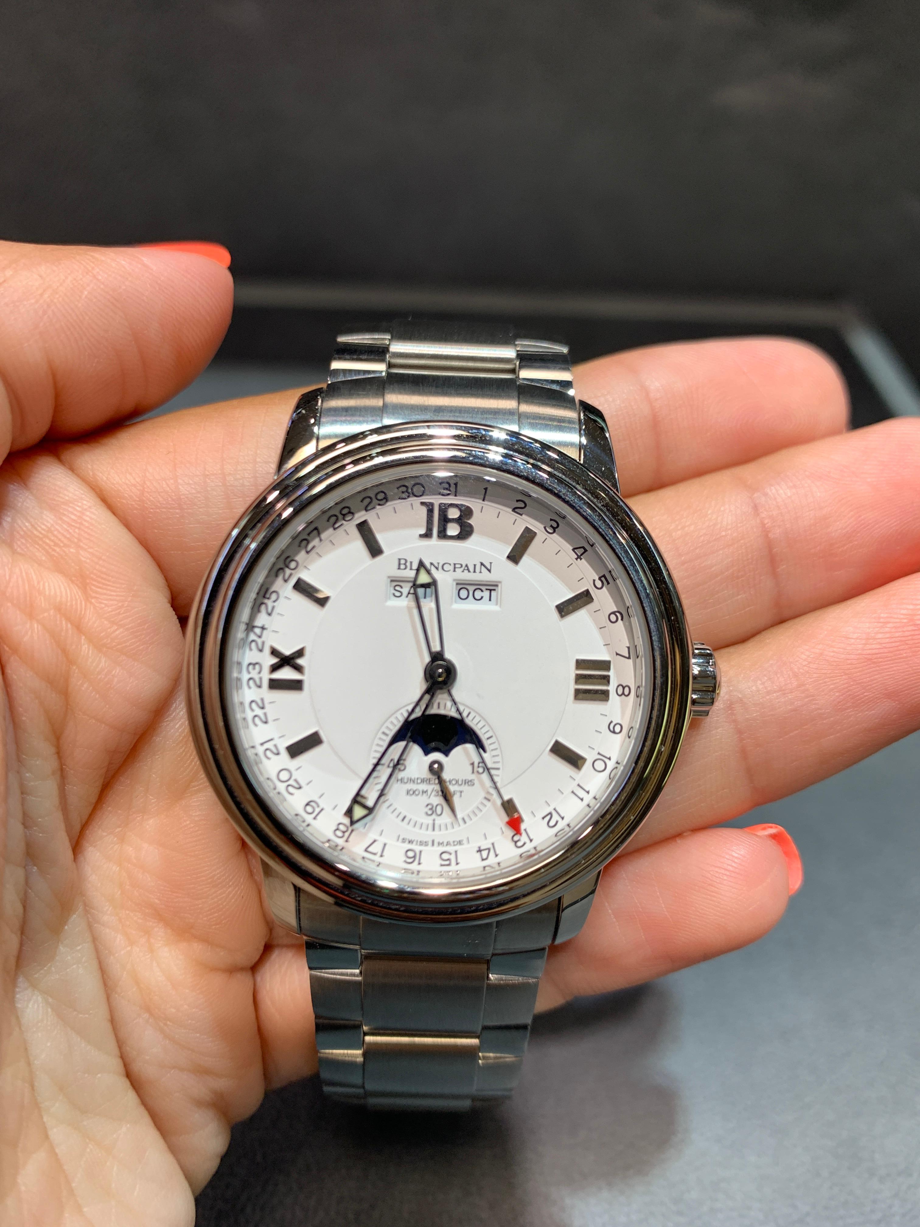 Blancpain Edelstahl-Armbanduhr mit dreifachem Kalender im Angebot 1