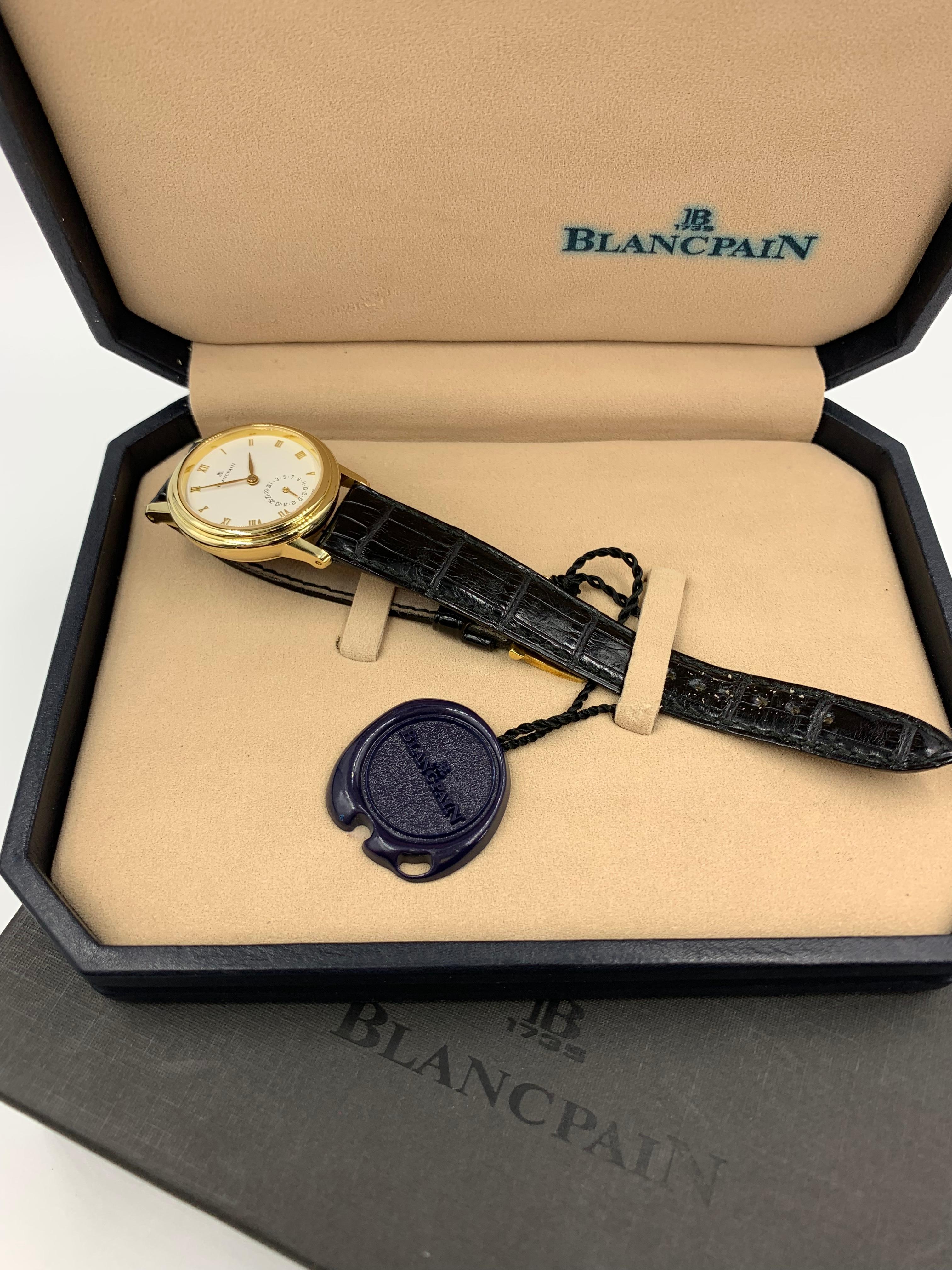 Blancpain Villeret 18 Karat Gold Ladies Watch on Black Leather Strap For Sale 1