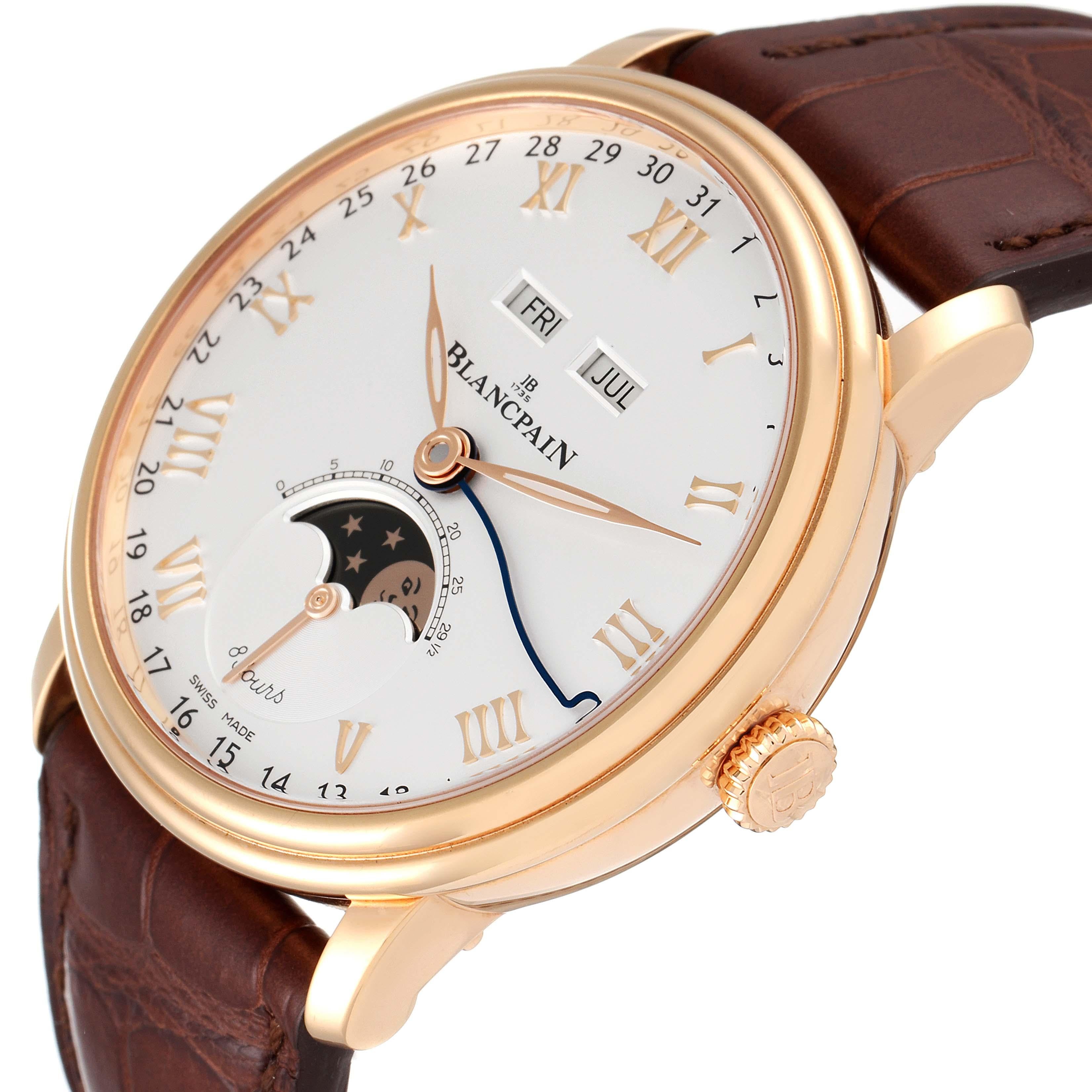 Blancpain Villeret Complete Calendar 8 Days Rose Gold Watch 6639 Box Papers In Excellent Condition For Sale In Atlanta, GA