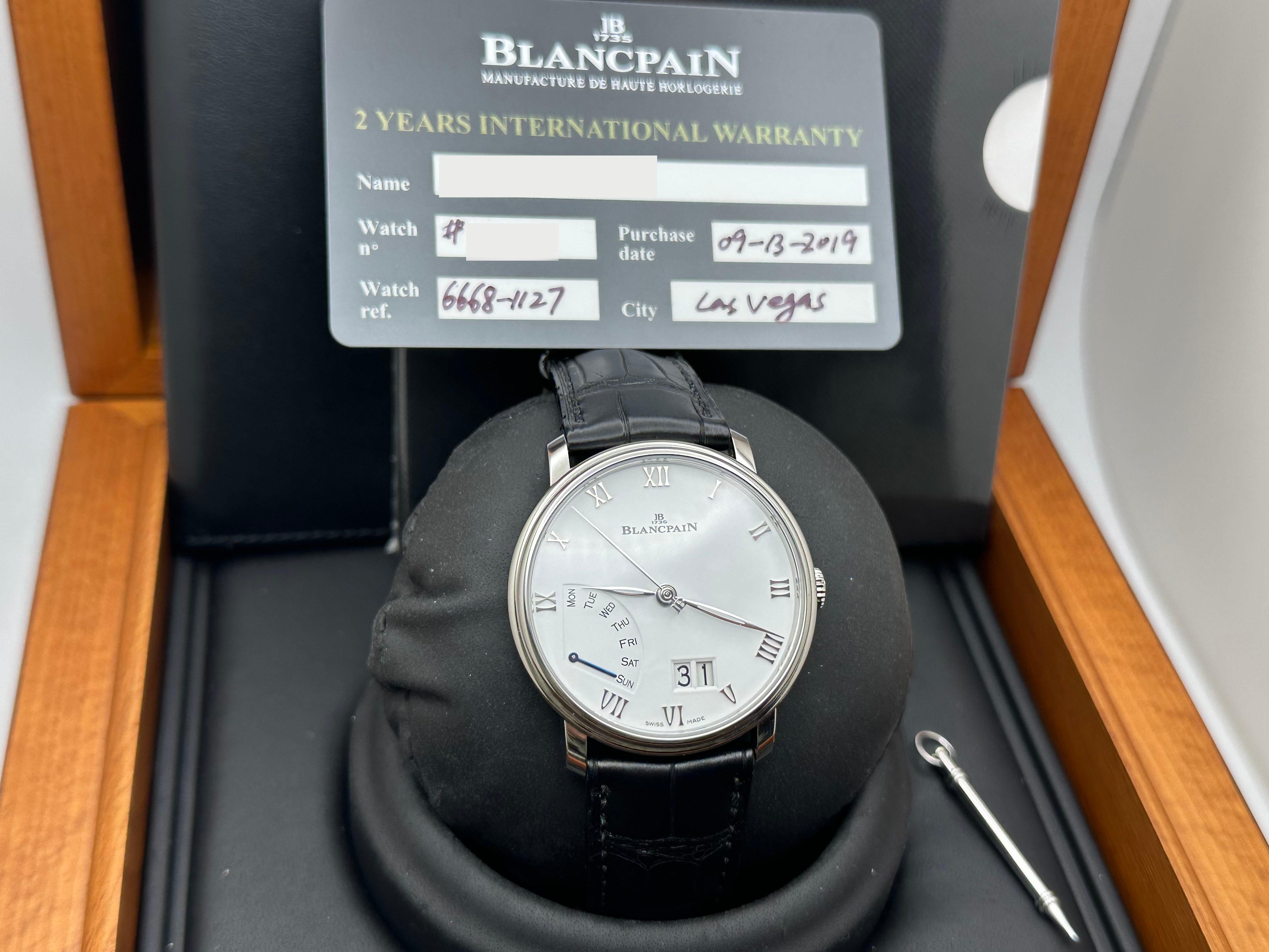 Blancpain Villeret Grande Date Jour Rétrograde 6668-1127 Acier Boîte Papier 40mm en vente 7