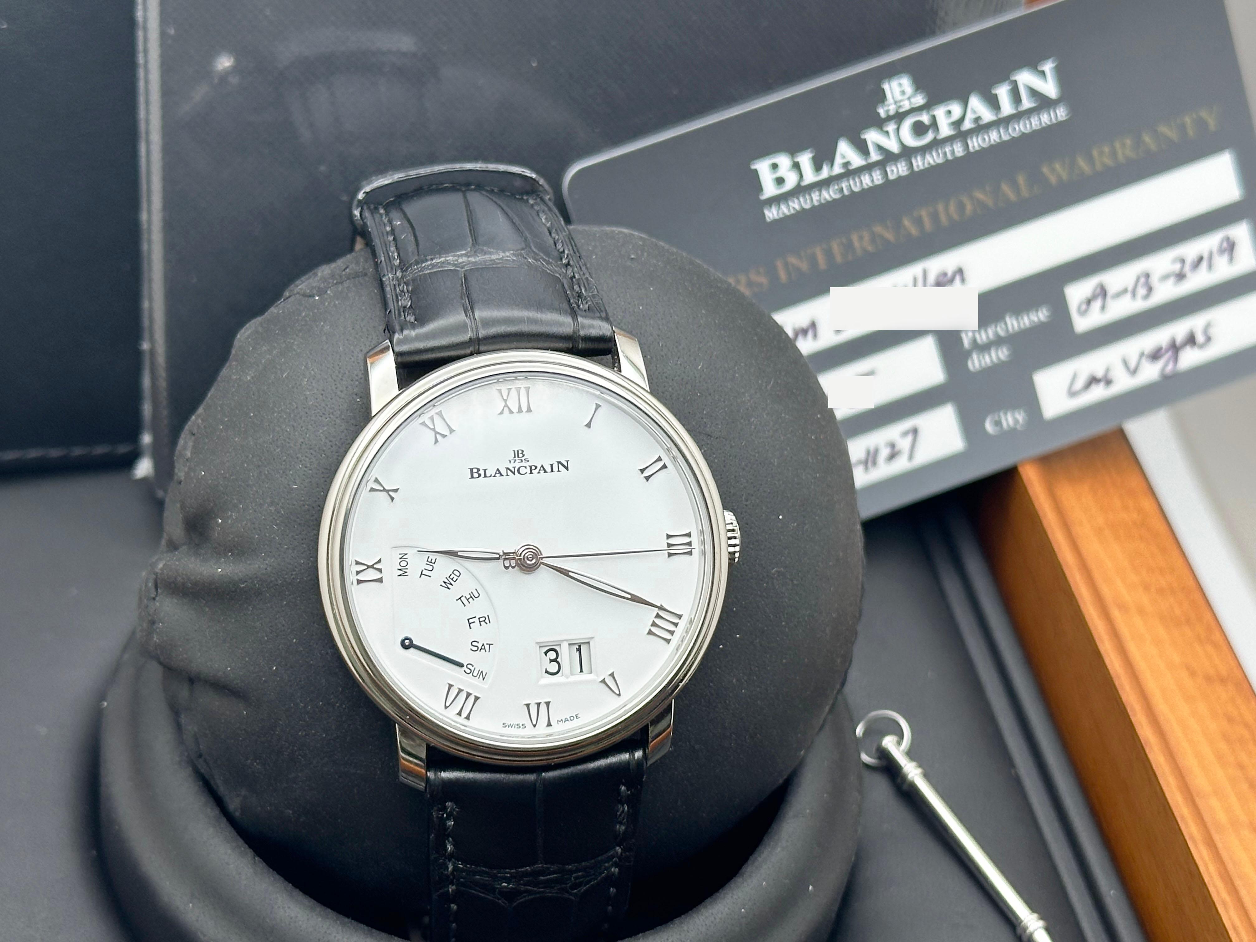 Blancpain Villeret Grande Date Jour Rétrograde 6668-1127 Acier Boîte Papier 40mm en vente 8