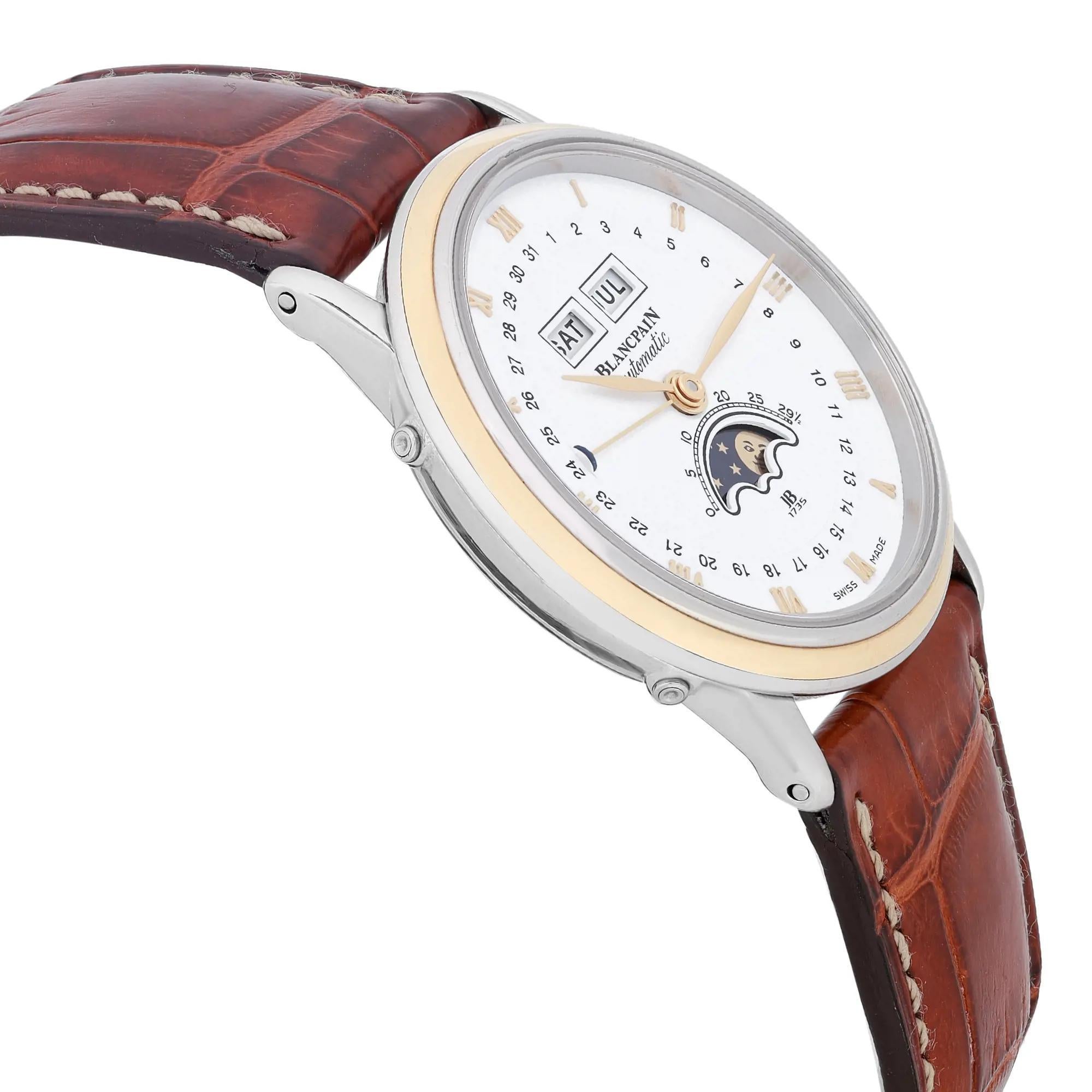 Blancpain Villeret Moonphase Calendar 18k Gold Steel White Dial Men Watch 6395 In Good Condition In New York, NY