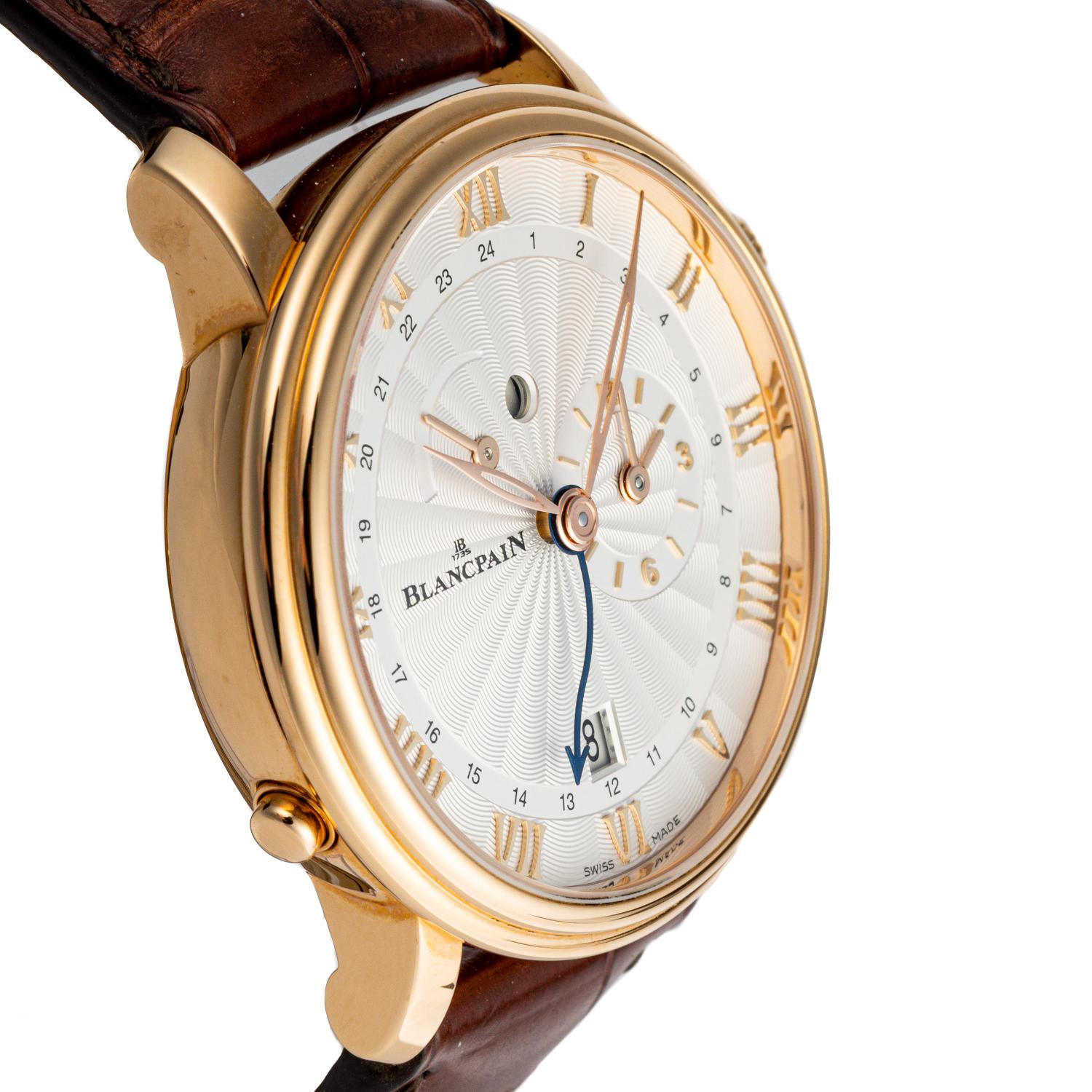 Blancpain Villeret Reveil: GMT Uhr aus 18 Karat Roségold im Zustand „Hervorragend“ im Angebot in Naples, FL