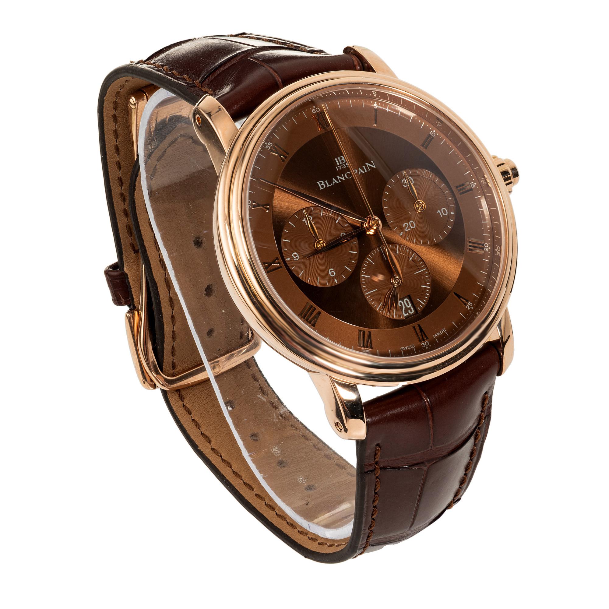 Blancpain Villeret Rose Gold Single Button Chronograph In Excellent Condition For Sale In Stamford, CT
