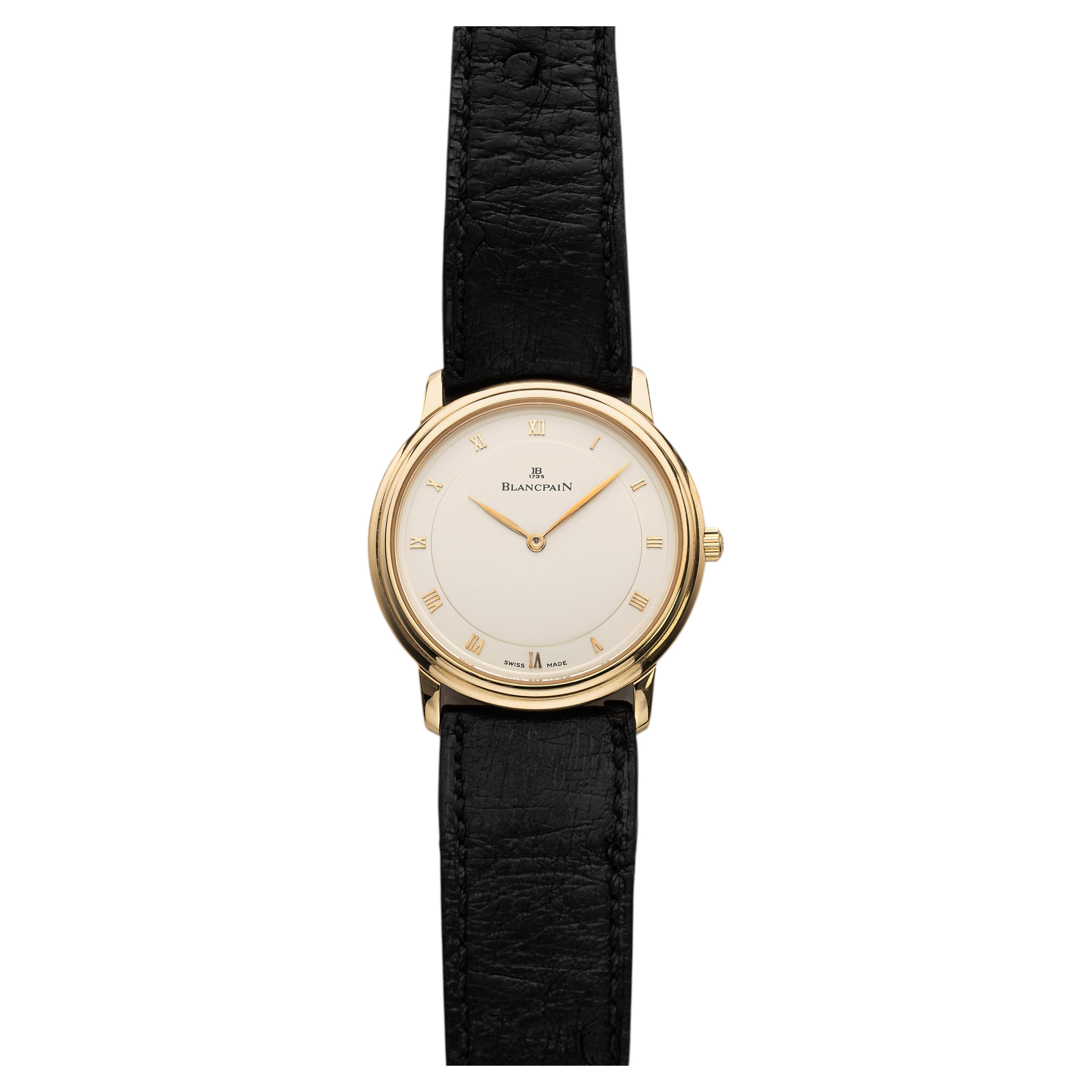 Pre-owned Blancpain Villeret Ultra-slim 18k Yg Silver Roman Dial Automatic 33mm In Multi