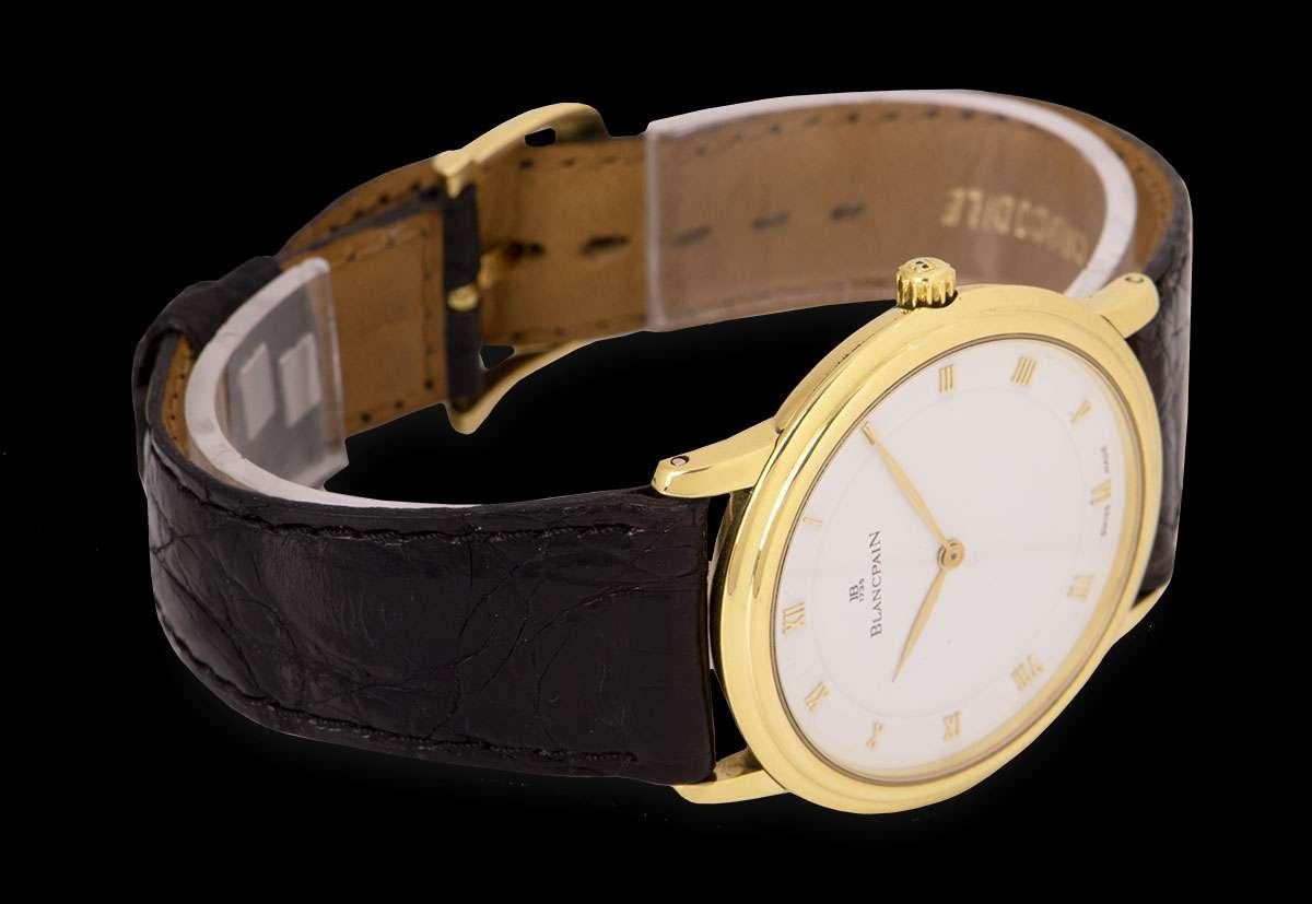 Blancpain Villeret Yellow Gold White Dial 0071-1418-55 Watch In Excellent Condition In London, GB