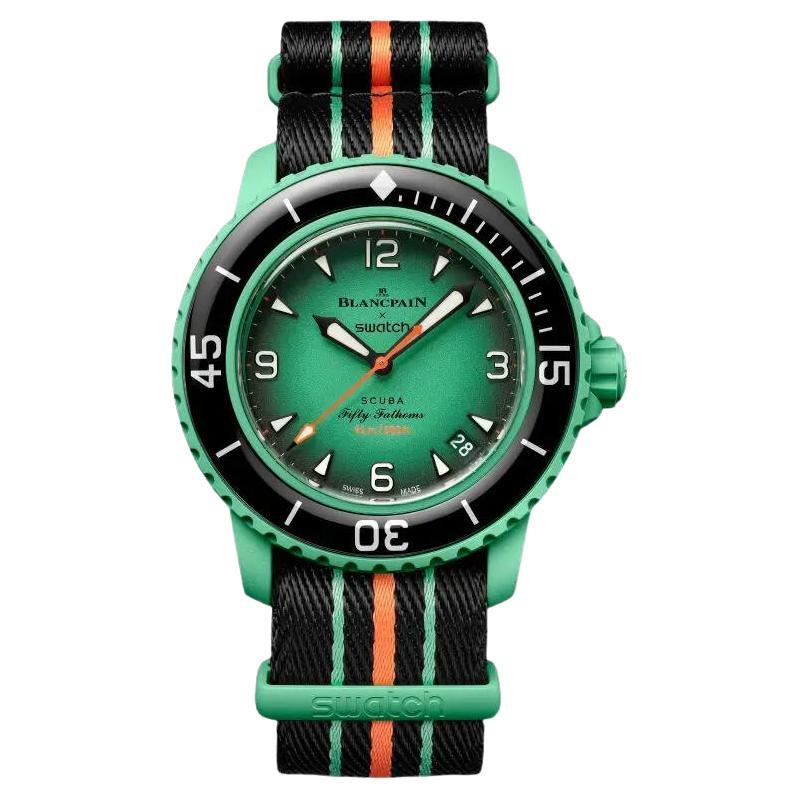 Blancpain x Swatch Scuba Fifty Fathoms Indian Ocean Green Dial Watch SO35I100 For Sale