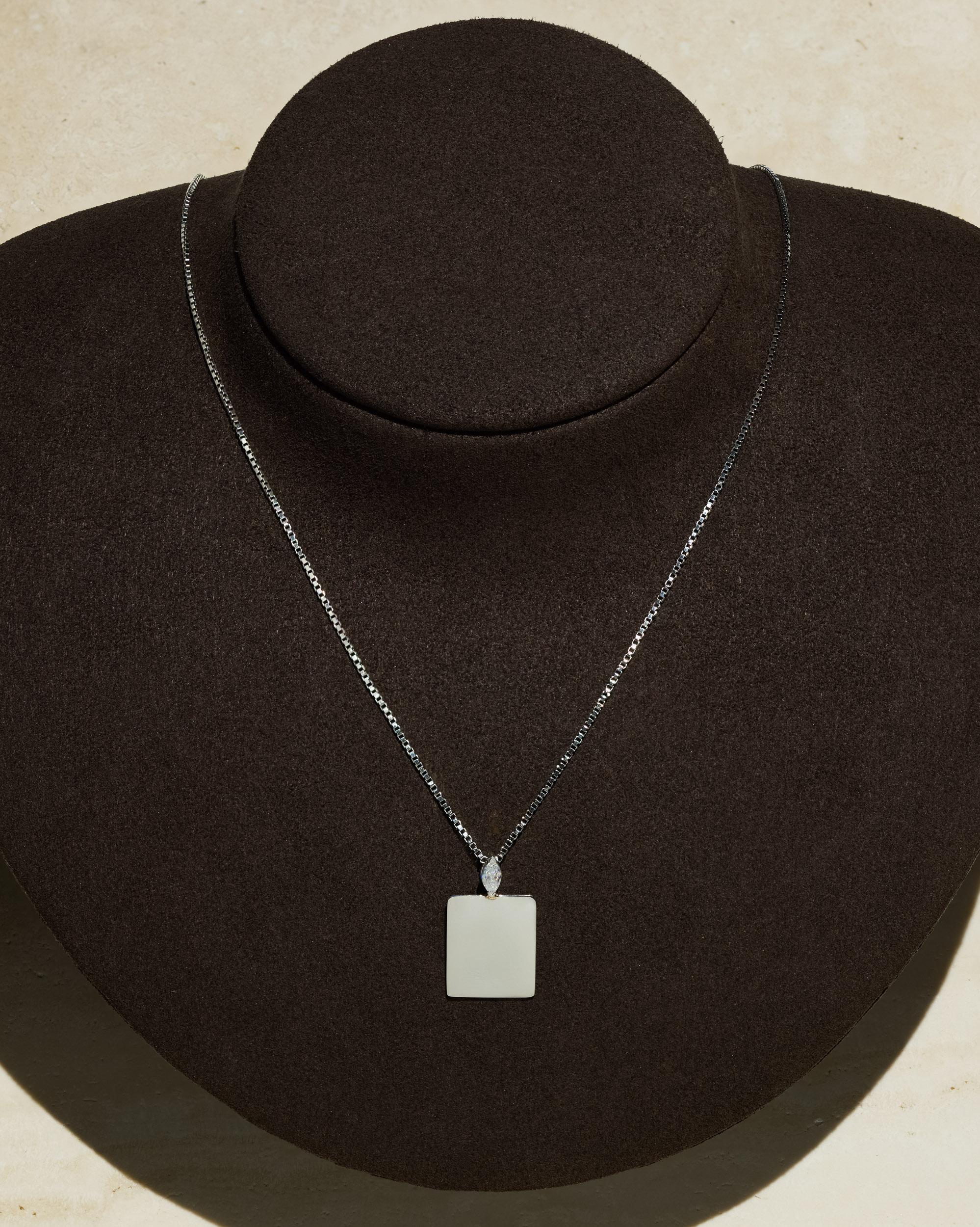Modern Customizable Sterling Silver and Moissanite Dog Tag Necklace For Sale