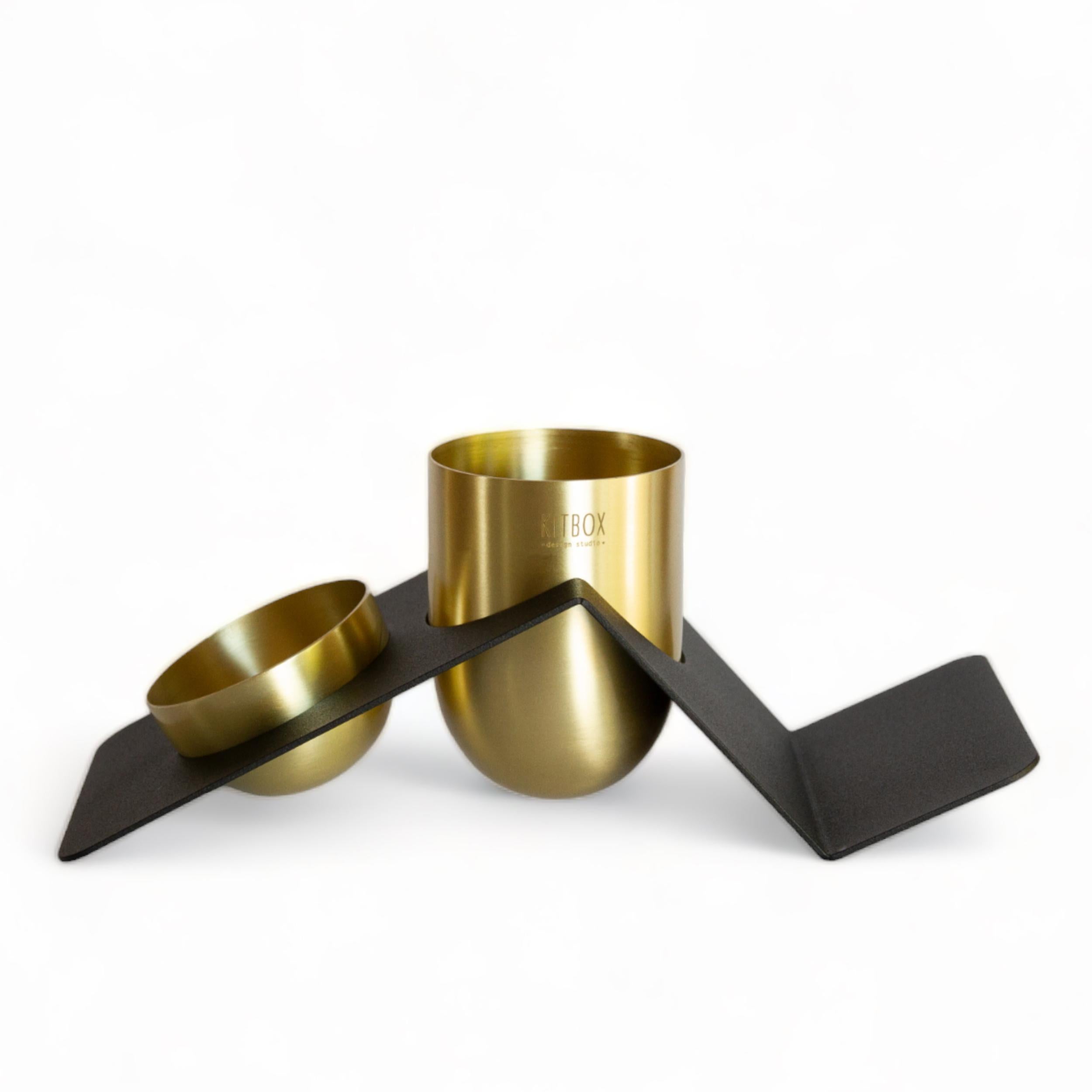 Turkish Blank Desk Organizer In Brushed Brass and Black Steel, 21st Century, In Stock For Sale