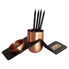 Blank Desk Organizer In Brushed Copper and Black Steel, 21st Century, In Stock