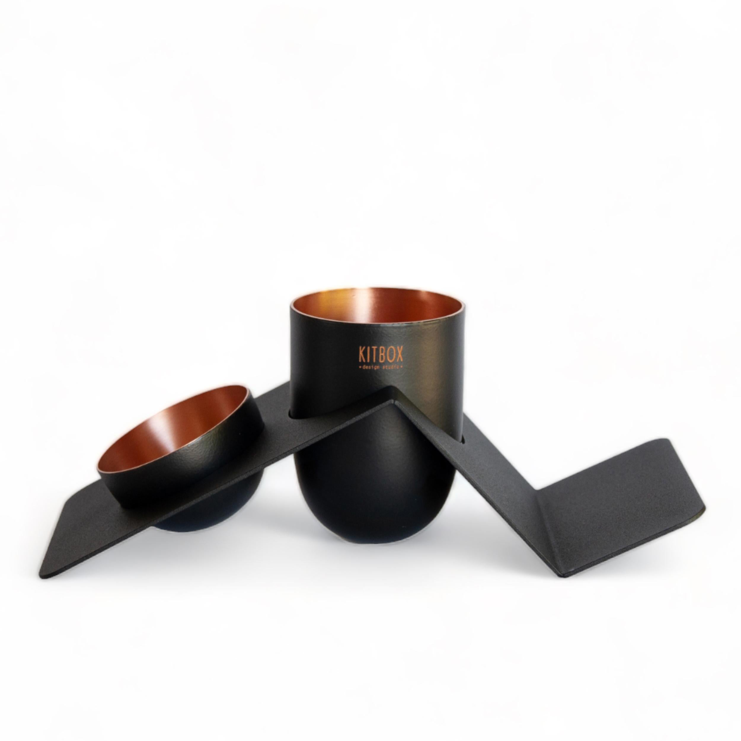 Brushed Blank Desk Organizer In Matte Black Coated Copper, Noir Edition, In Stock For Sale