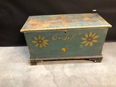 Blanket Chest Diminutive Decorated Blue with Sunflowers Rare Delaware circa 1820