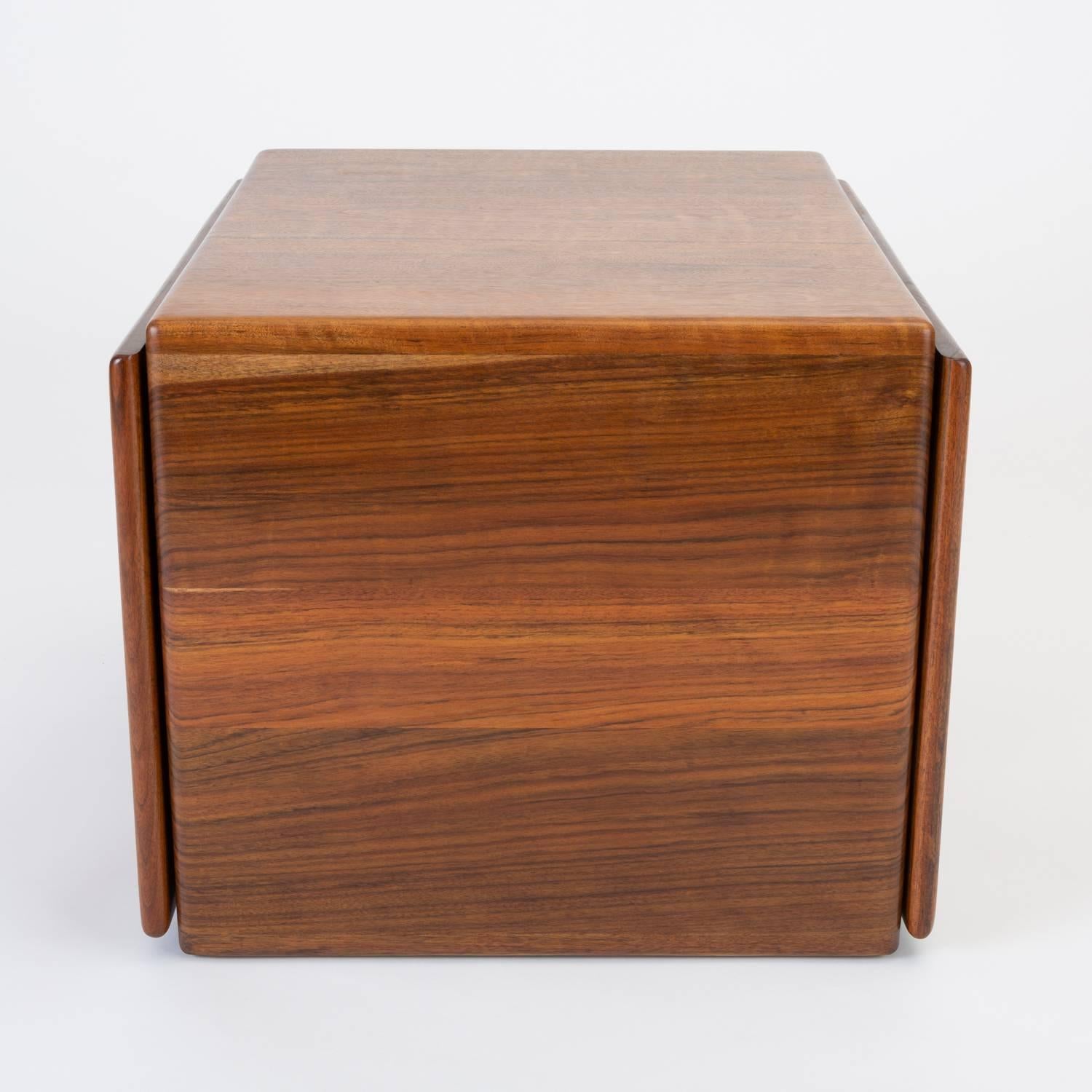 Softwood Cube Side Table or Storage Chest in Rare African Shedua Wood by Gerald McCabe