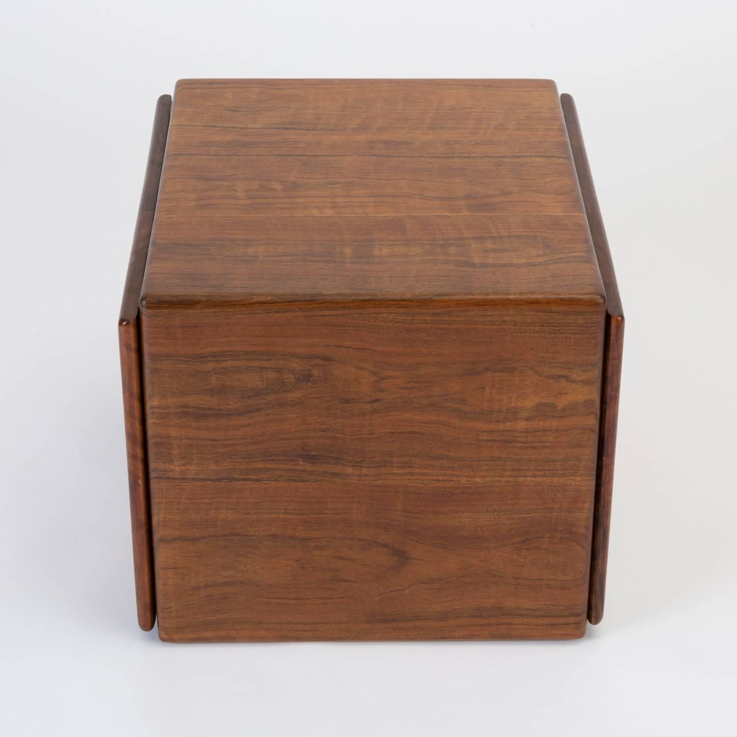 Mid-Century Modern Cube Side Table or Storage Chest in Rare African Shedua Wood by Gerald McCabe