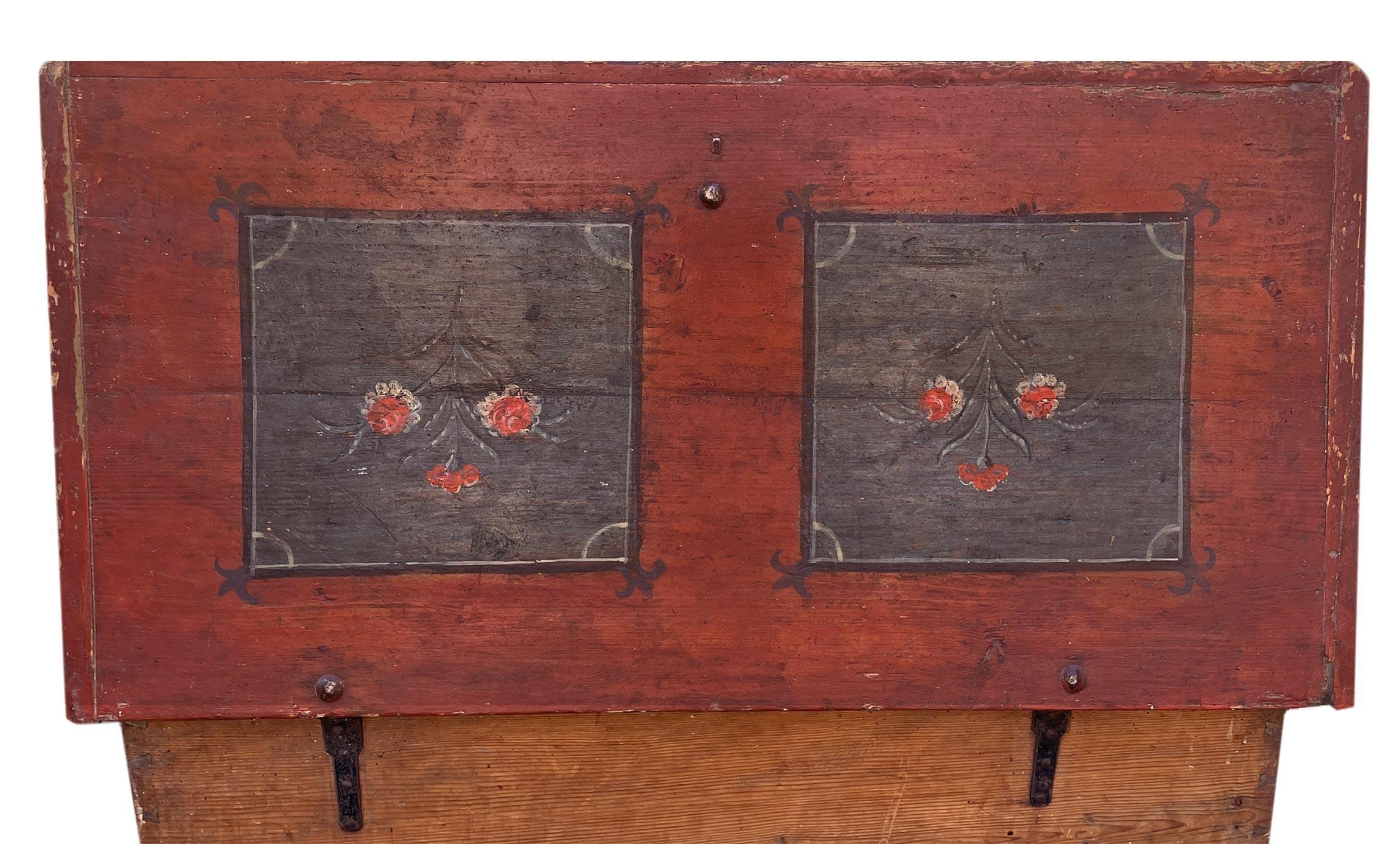 Deckentruhe - Rot Floral Gemalt 1800 im Angebot 2