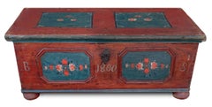 Blanket Chest - Red Floral Painted 1800