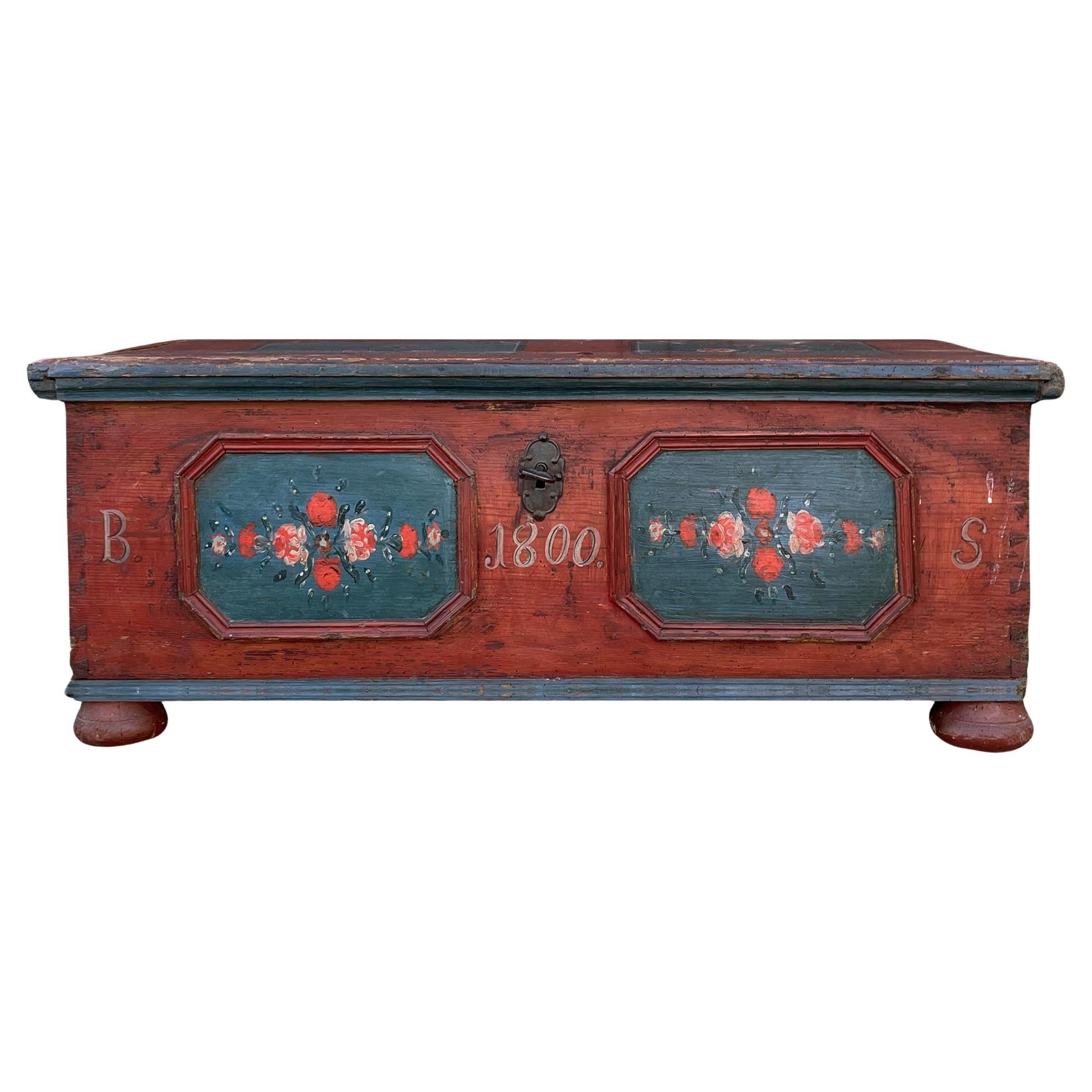 Blanket Chest - Red Floral Painted 1800
