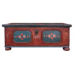 Antique Blanket Chest - Red Floral Painted 1800