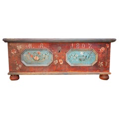 Blanket Chest, Red Floreal Painted, Italy, 1807