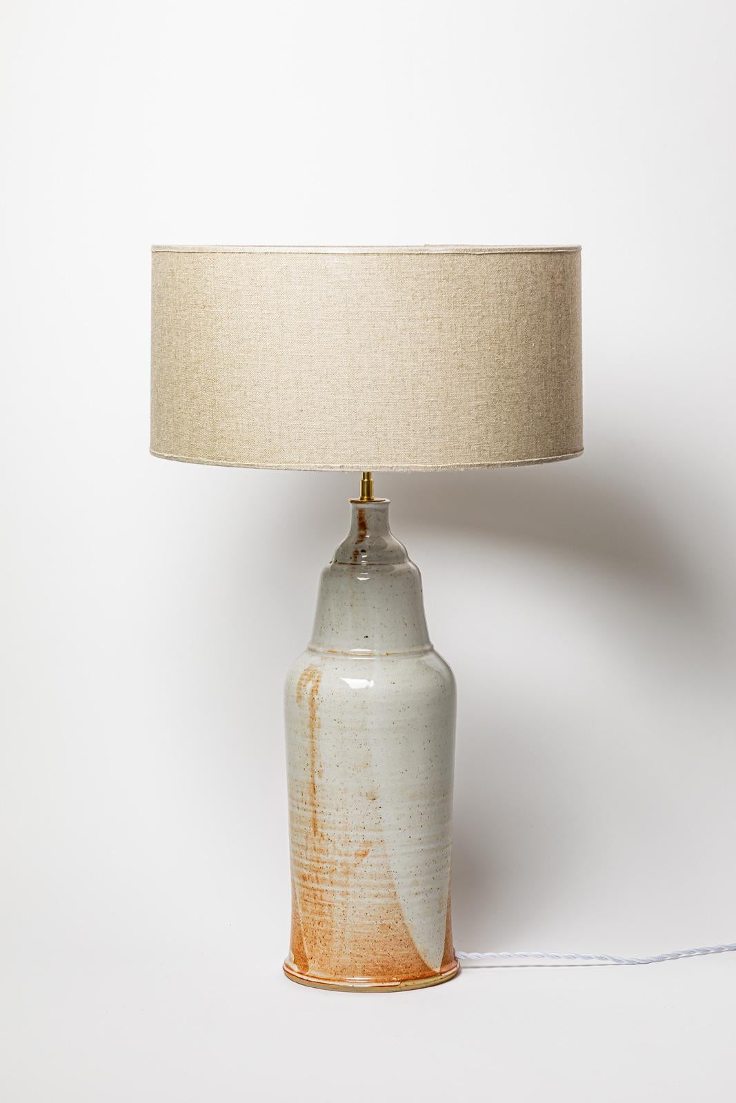 20th Century Blanot large 20th century design white and brown ceramic table lamp 46 cm For Sale
