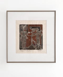 "Comediantes". Hand-colored Symbolist Monotype. Mixed media on handmade paper.