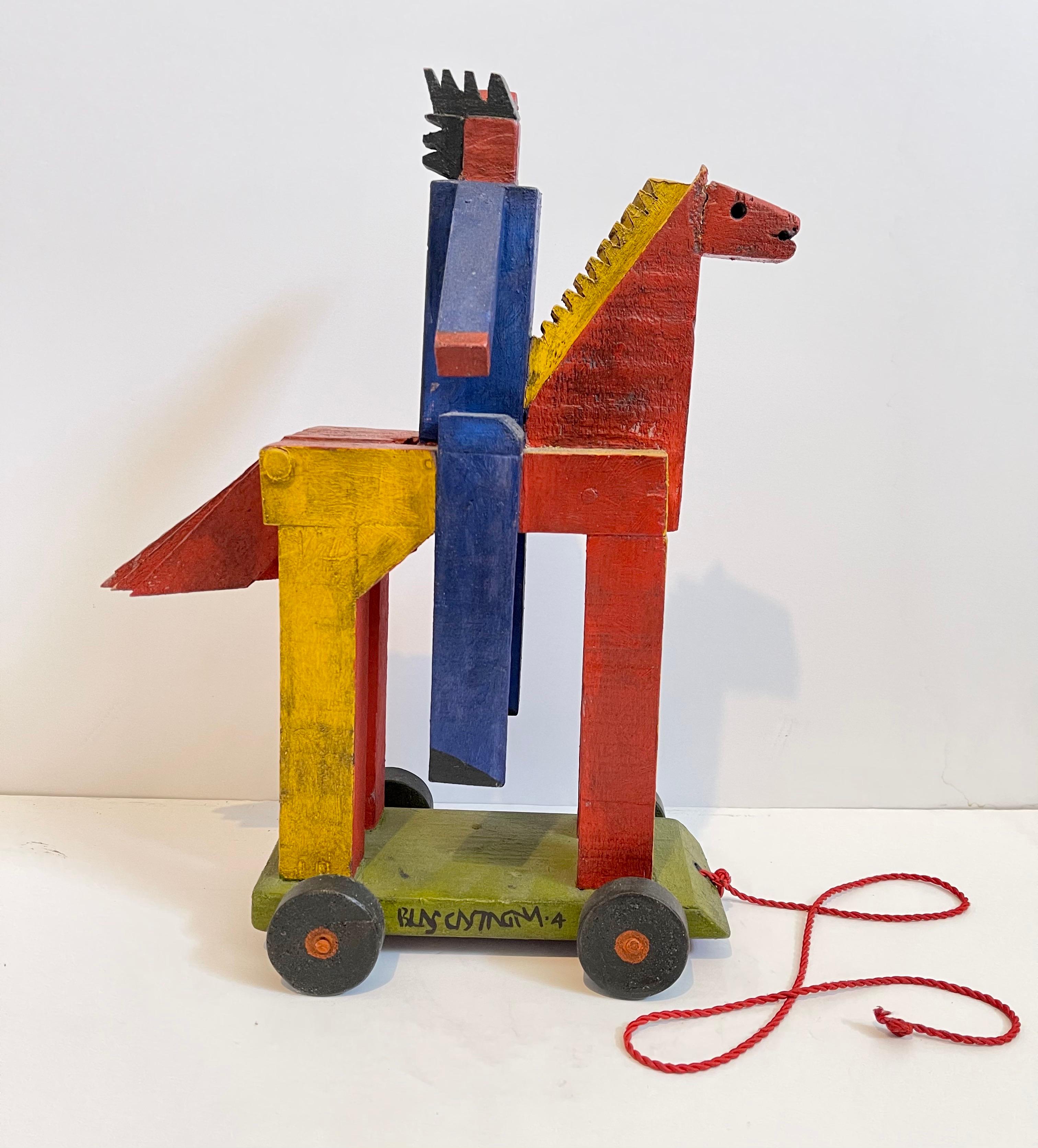 Blas Castagna Hand Painted Wooden Constructivist Sculpture Toy Horse Carved Wood For Sale 6