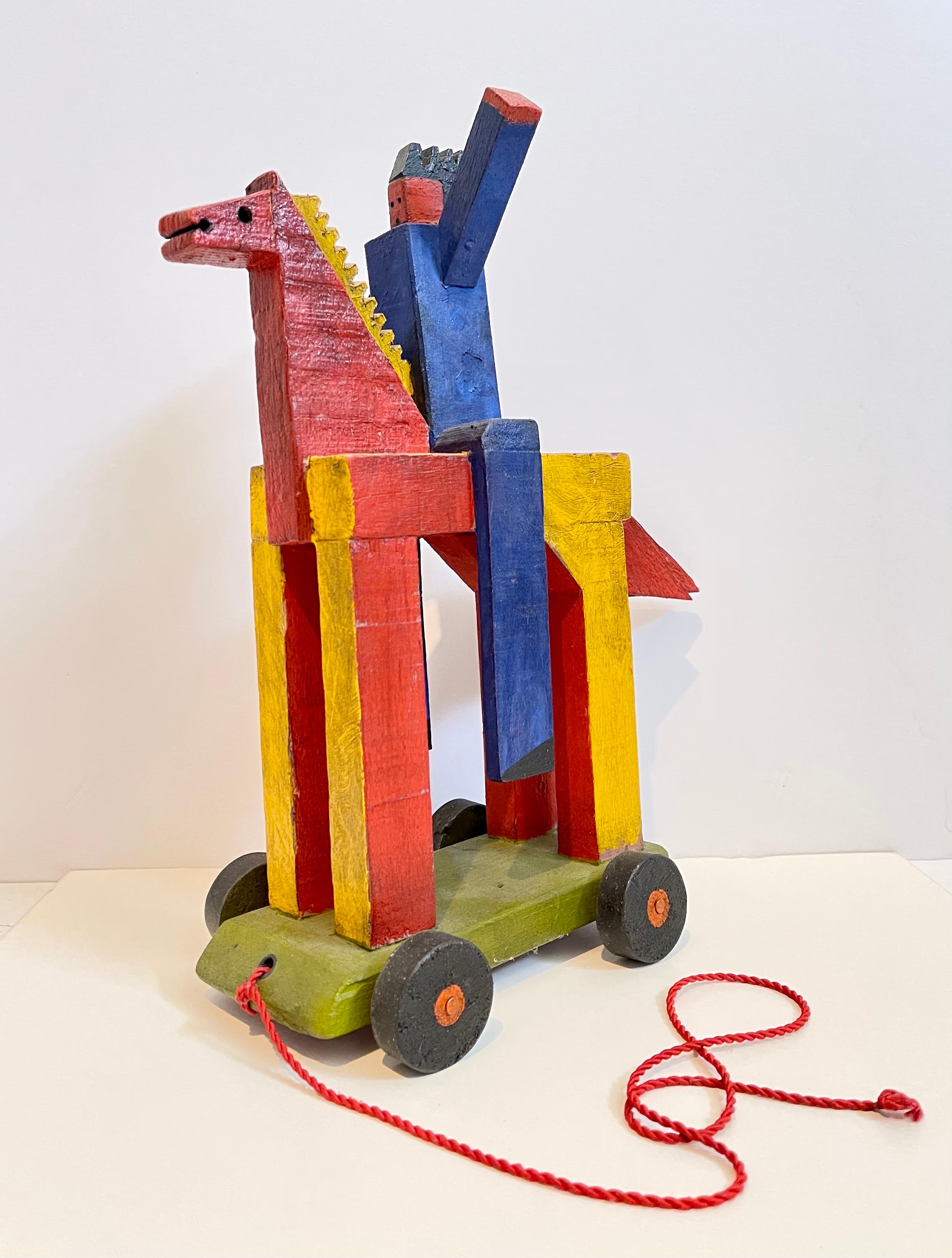 Blas Castagna sculpture constructiviste en bois peinte à la main Joueur cheval sculpté en vente 2