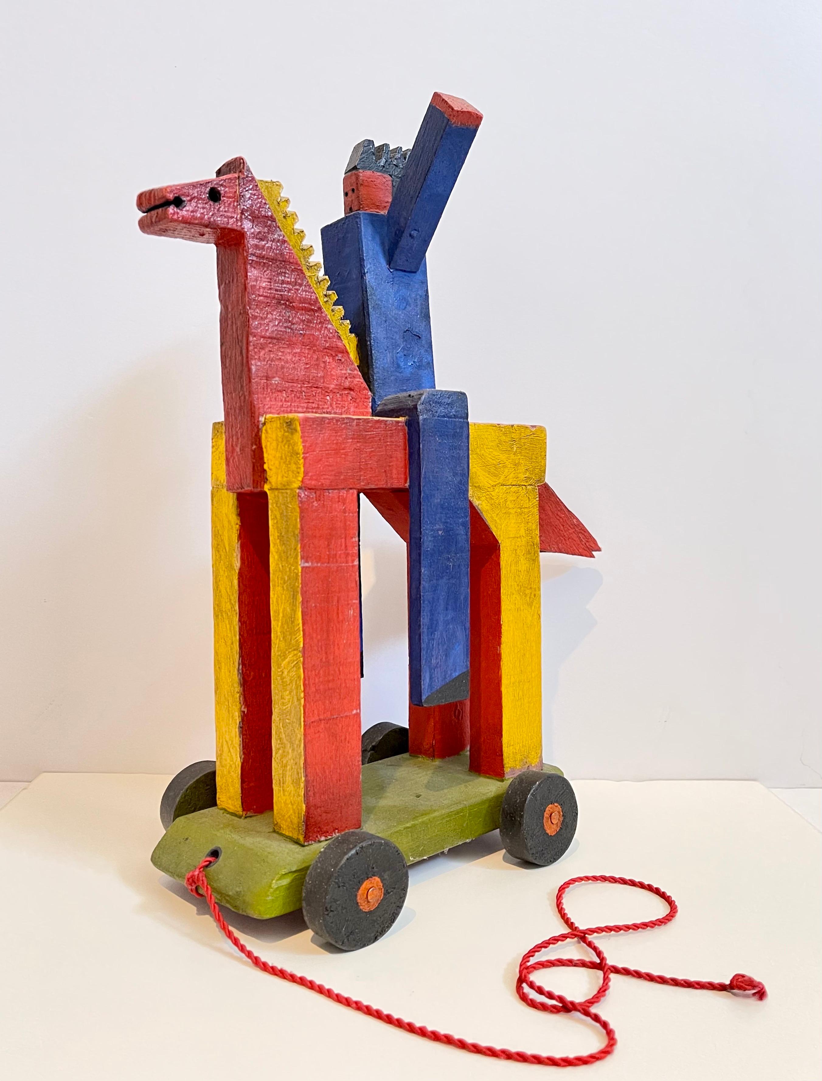 Blas Castagna Hand Painted Wooden Constructivist Sculpture Toy Horse Carved Wood For Sale 1