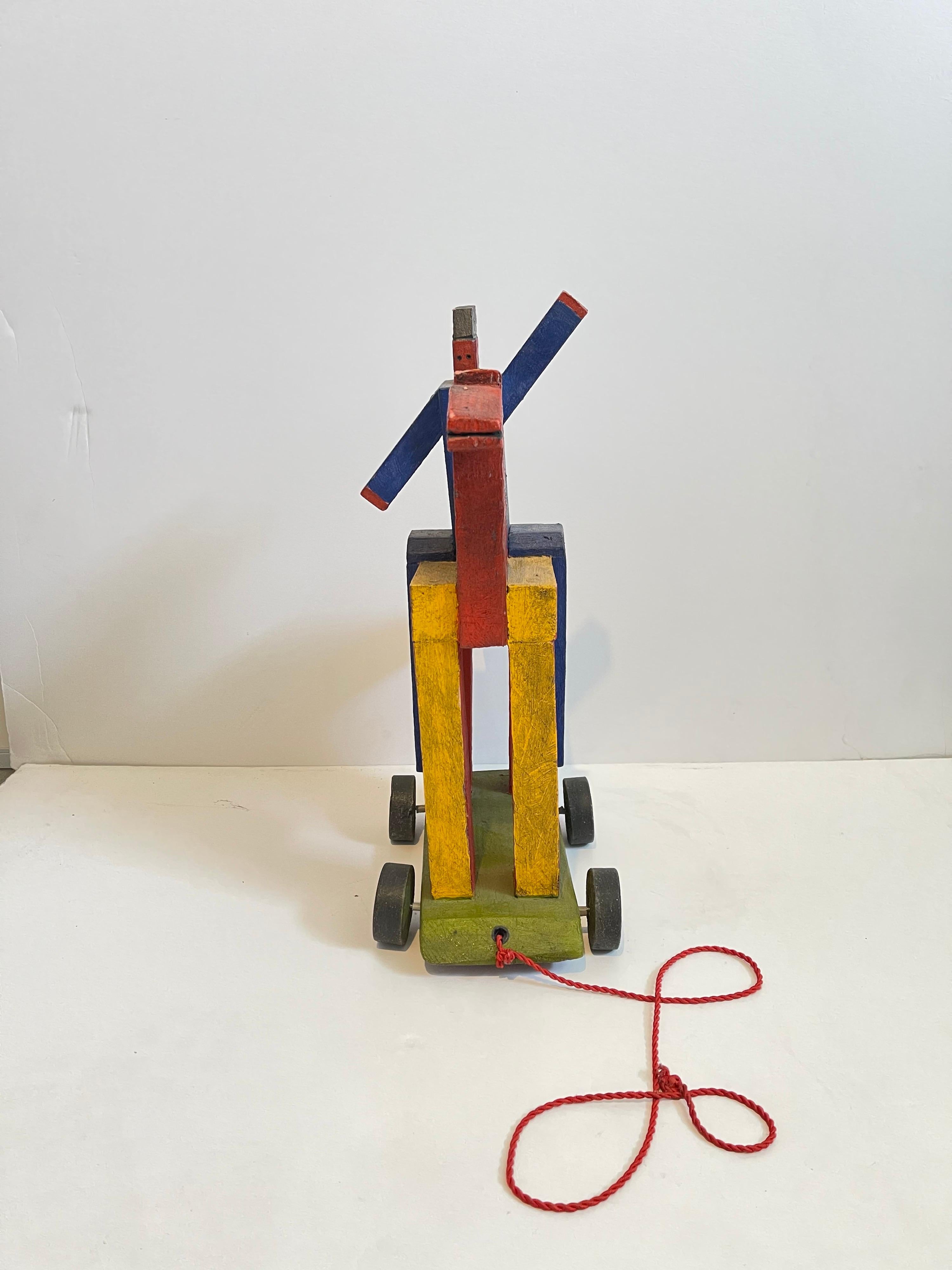 Blas Castagna Hand Painted Wooden Constructivist Sculpture Toy Horse Carved Wood For Sale 2