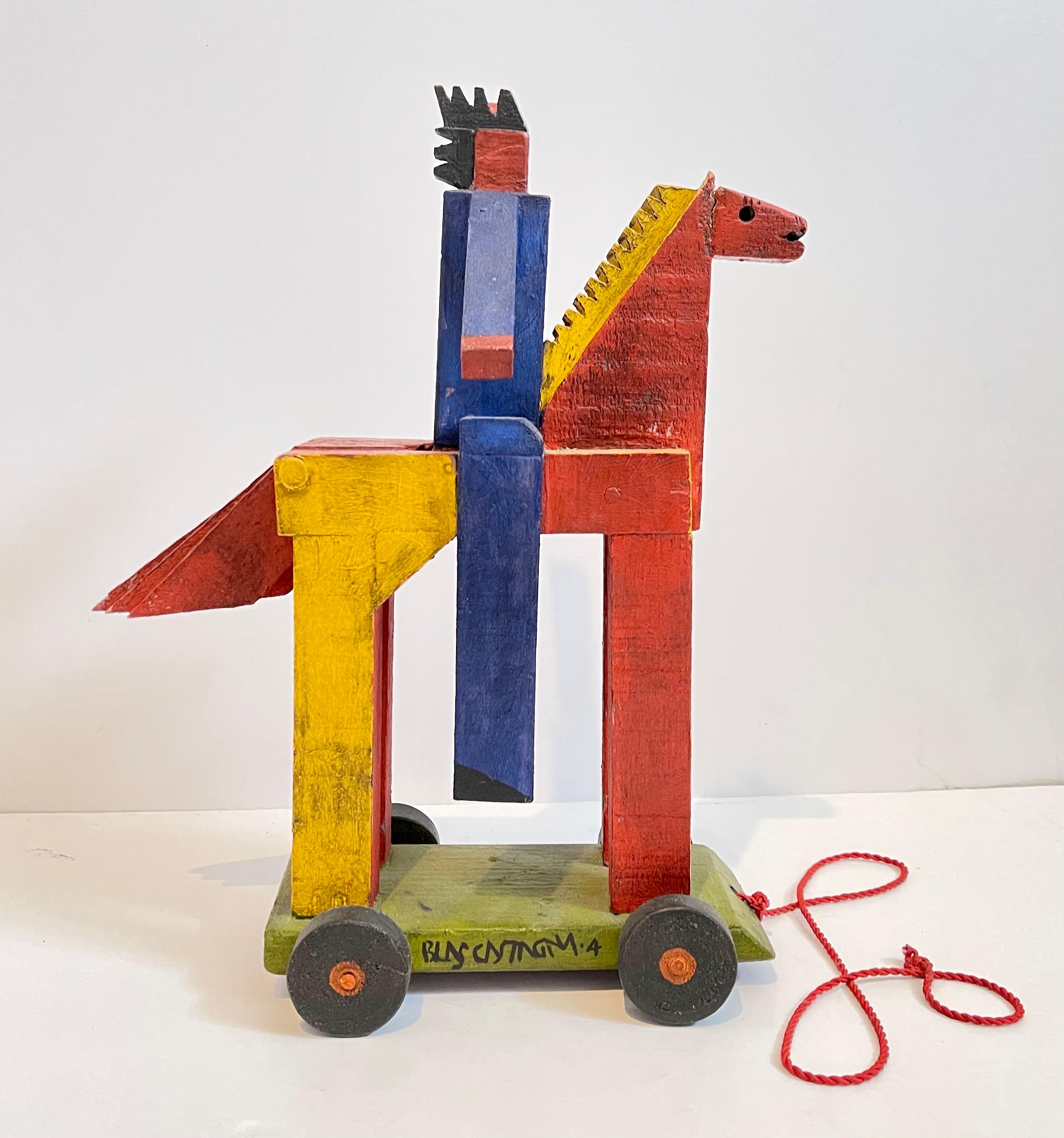 Blas Castagna Hand Painted Wooden Constructivist Sculpture Toy Horse Carved Wood For Sale 4