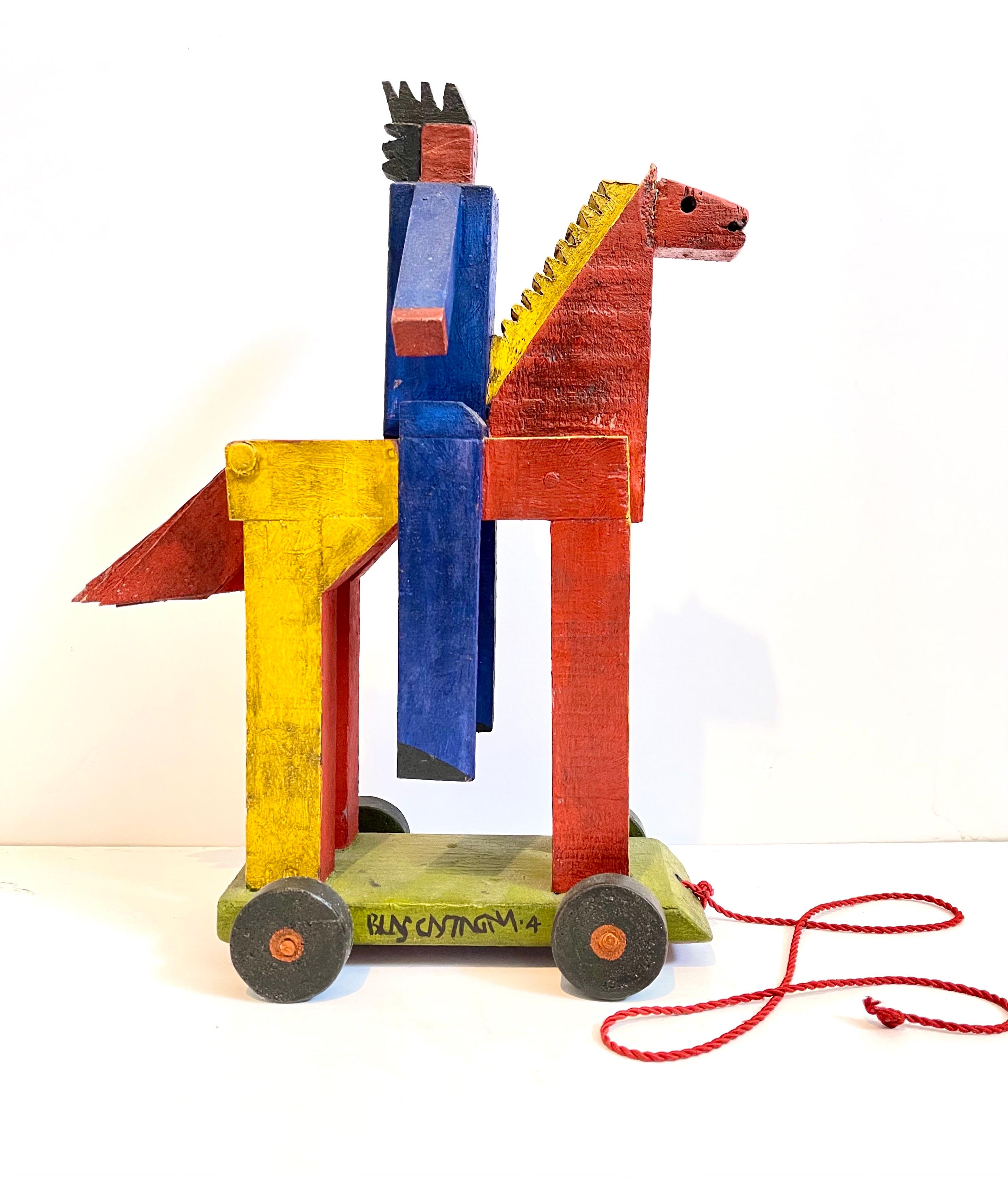 Blas Castagna Hand Painted Wooden Constructivist Sculpture Toy Horse Carved Wood For Sale 5