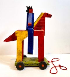 Blas Castagna Hand Painted Wooden Constructivist Sculpture Toy Horse Carved Wood