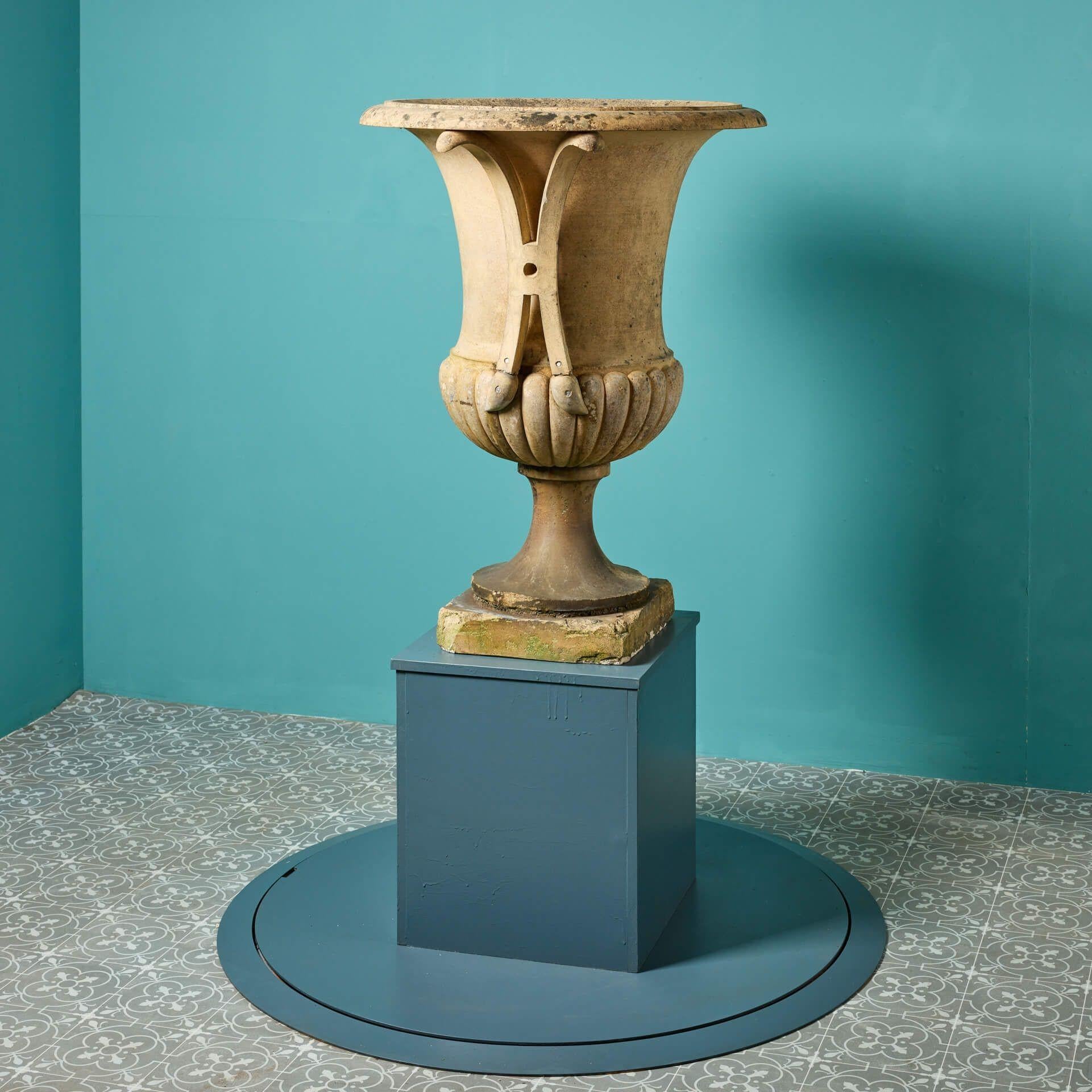 English Blashfield Large Antique Buff Terracotta Centrepiece Garden Urn For Sale