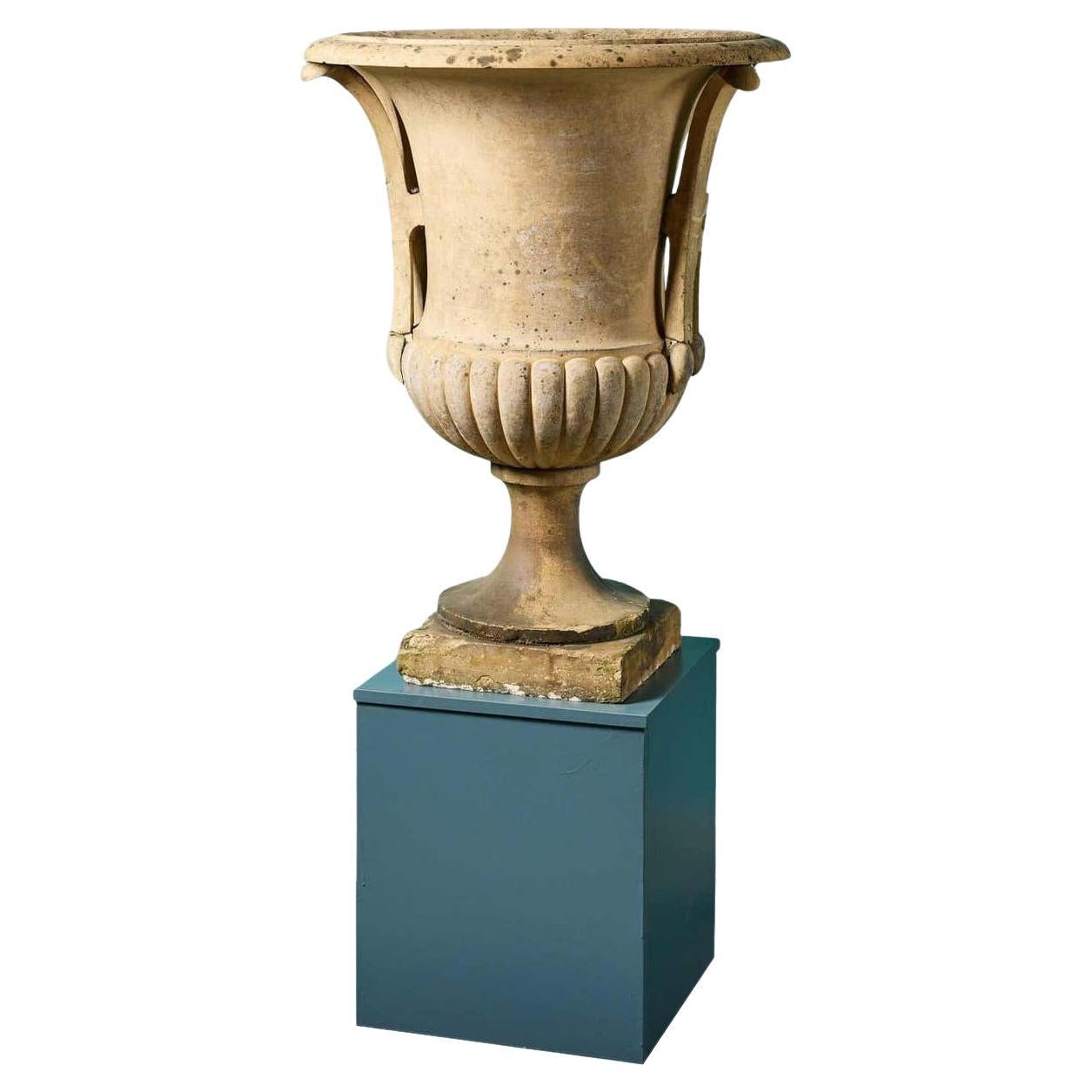 Blashfield Large Antique Buff Terracotta Centrepiece Garden Urn For Sale