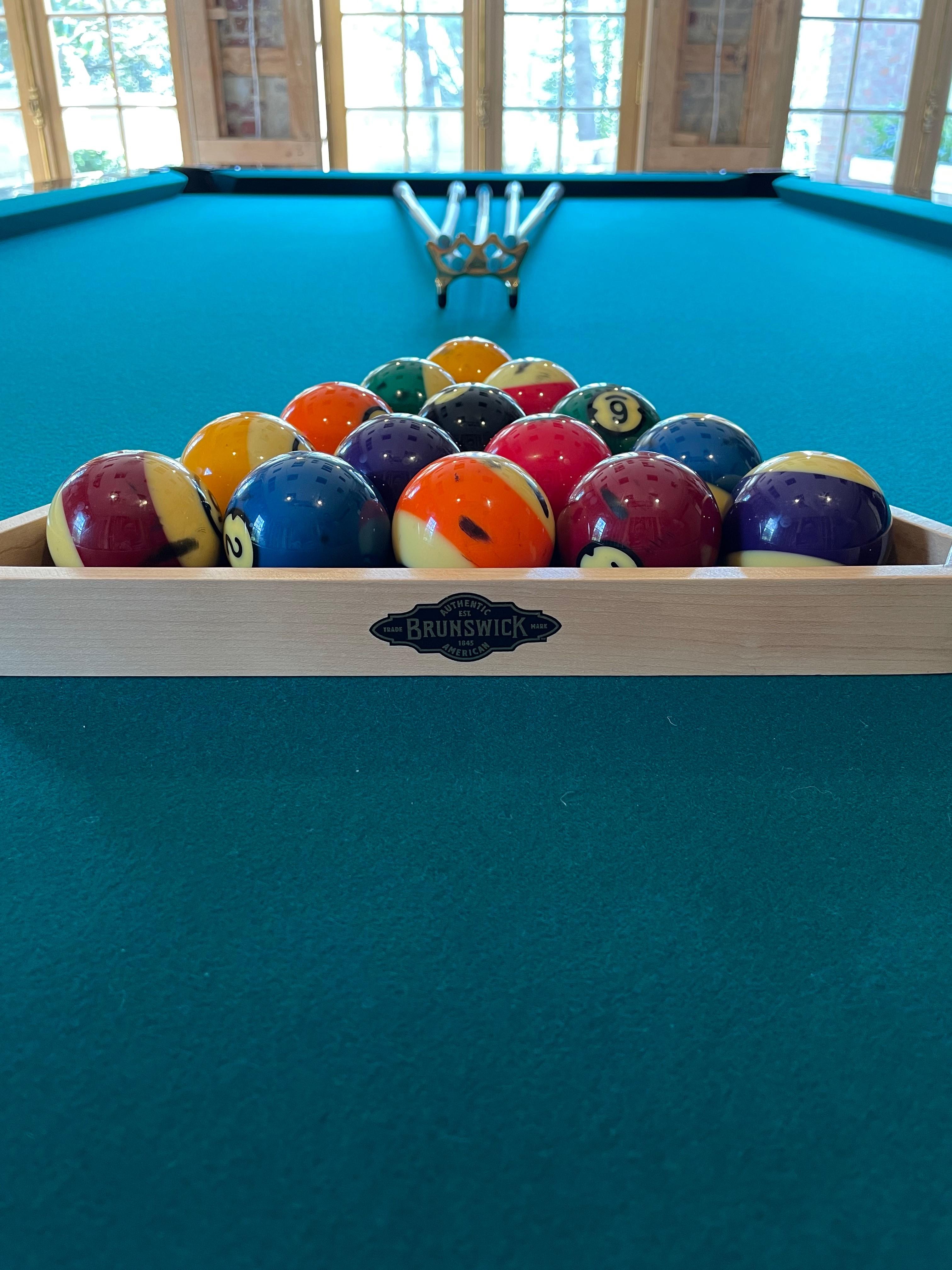 Modern Blatt Billiards Custom Made Macassar Ebony, Brass, and Black Leather Pool Table