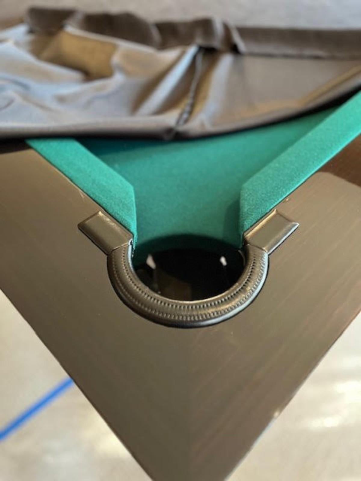 Blatt Billiards Custom Made Macassar Ebony, Brass, and Black Leather Pool Table 1