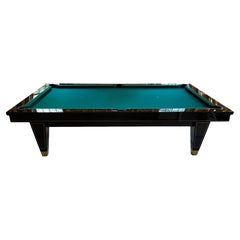 Blatt Billiards Custom Made Macassar Ebony, Brass, and Black Leather Pool Table