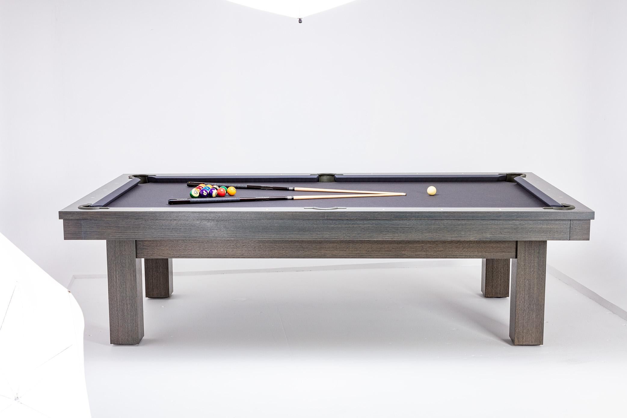 A modern handcrafted Billiards Design featuring white rift oakwood with a perfect linear grain pattern. A custom hand rubbed finish to your decor.