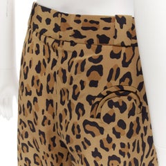 BLAZE MILANO 100% Seide braun Leopard Druck geschwungene Tasche Shorts Sz. 1 S