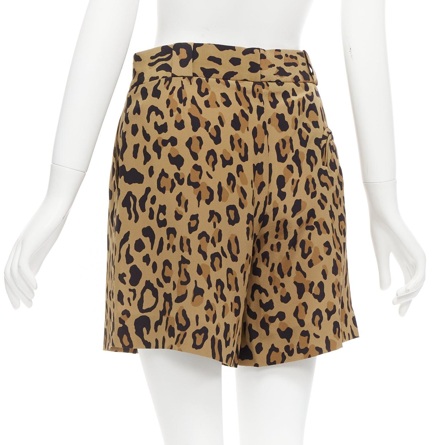 BLAZE MILANO 100% silk brown leopard print curved pocket shorts Sz. 1 S For Sale 1