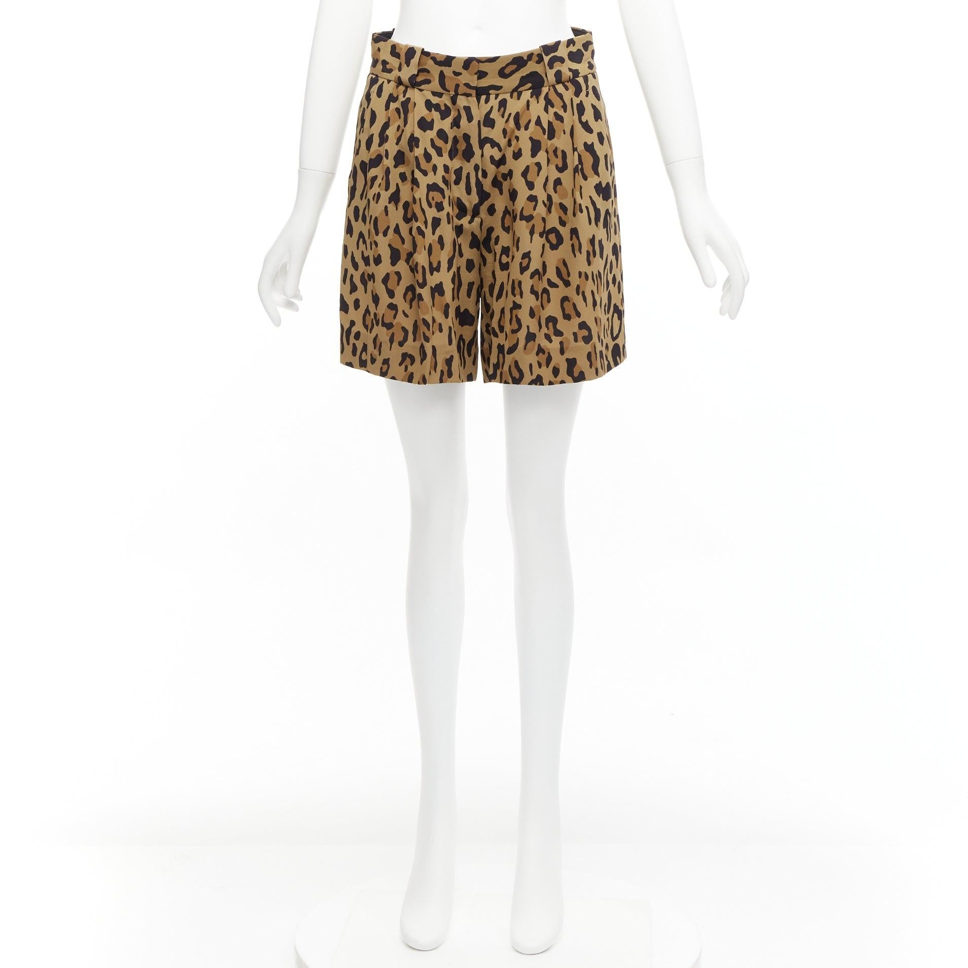 BLAZE MILANO 100% silk brown leopard print curved pocket shorts Sz. 1 S For Sale 4