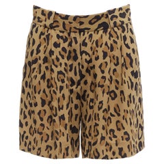 BLAZE MILANO 100% silk brown leopard print curved pocket shorts Sz. 1 S