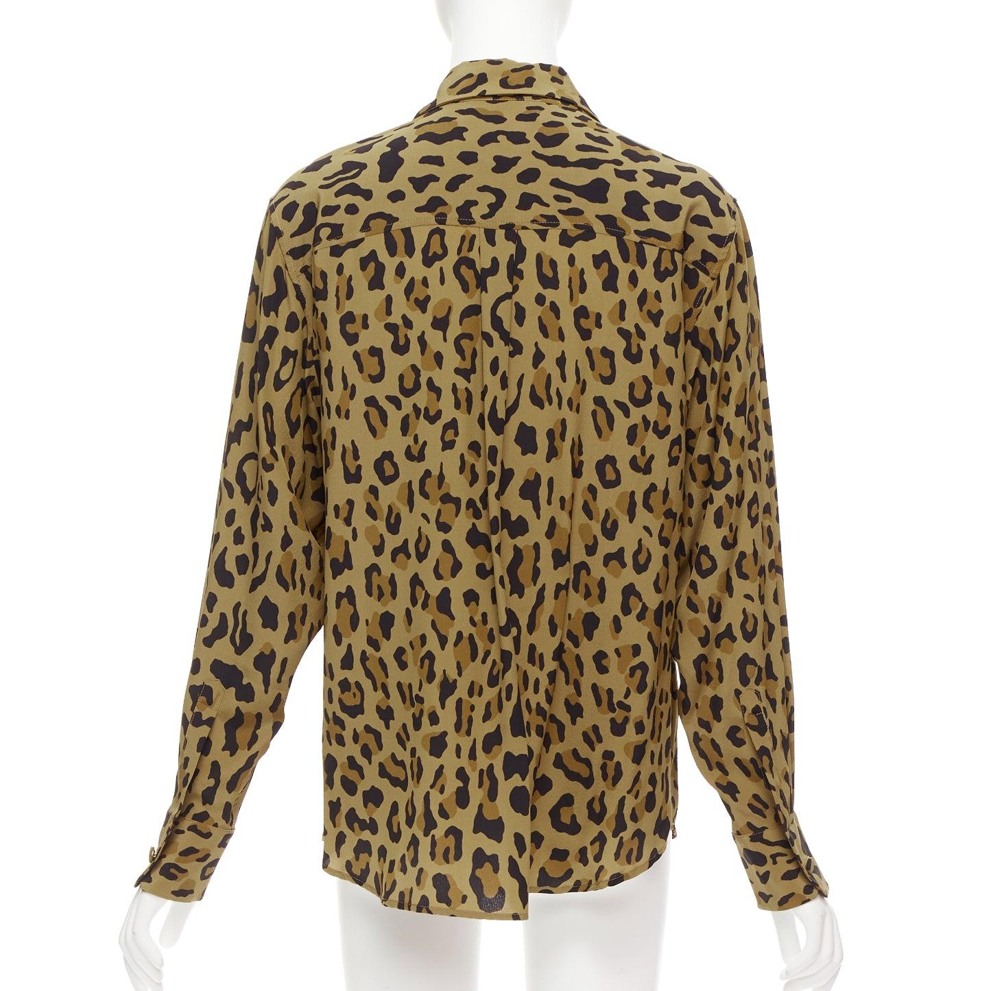 Women's BLAZE MILANO 100% silk brown leopard print wrap button casual shirt Sz.1 S For Sale